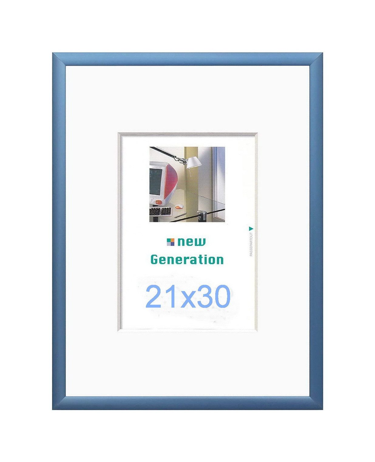 Oslo MasterLine Einzelrahmen Bilderrahmen Fotorahmen 21 x 30 Urkundenformat DIN A4 exakt 21 x 29,7, Urkundenrahmen Aluminium Echtglas Farbe blau matt