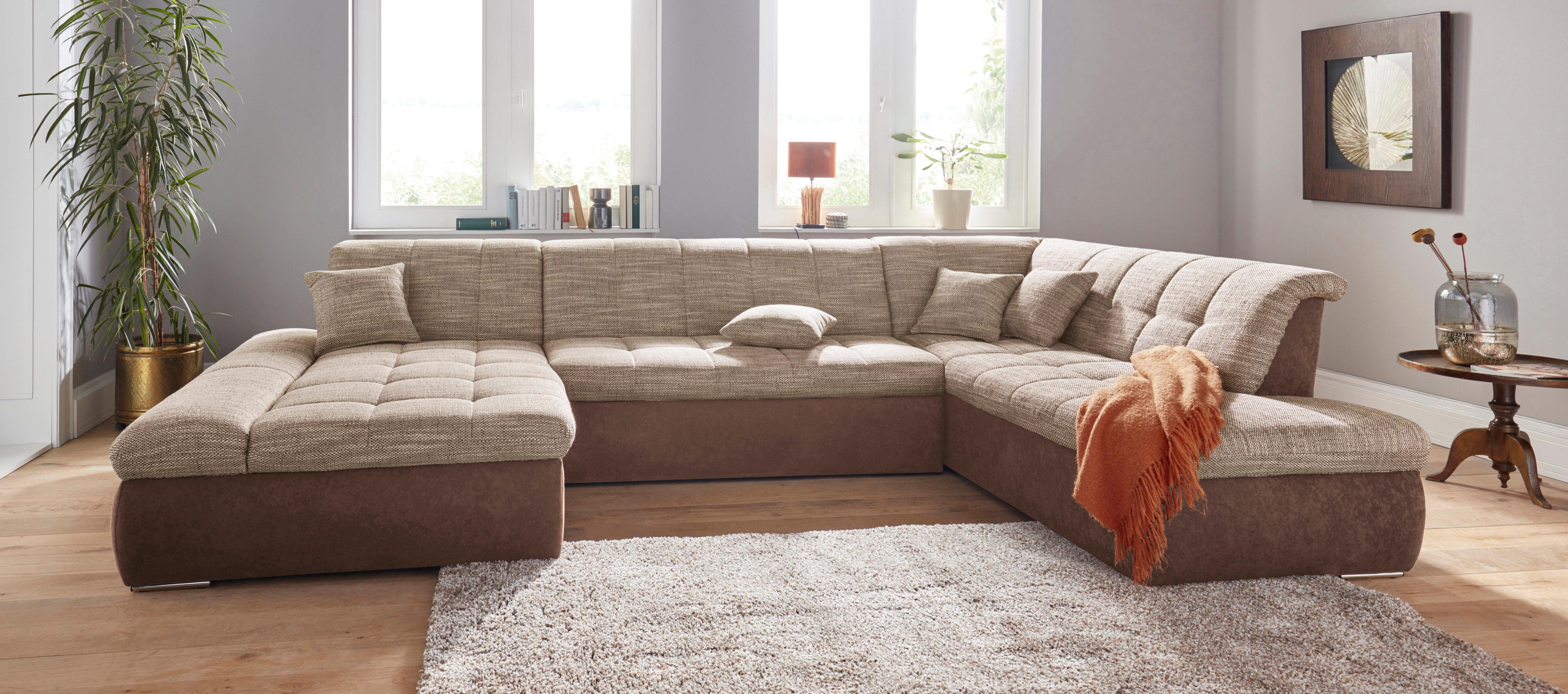 DOMO collection Wohnlandschaft PB MORIC wahlweise mit Bettfunktion und Armteilverstellung U-Form, XXL-Format B/T/H: 353/216/80 cm, feine Steppung, incl. Zierkis – Bild 4 von 5