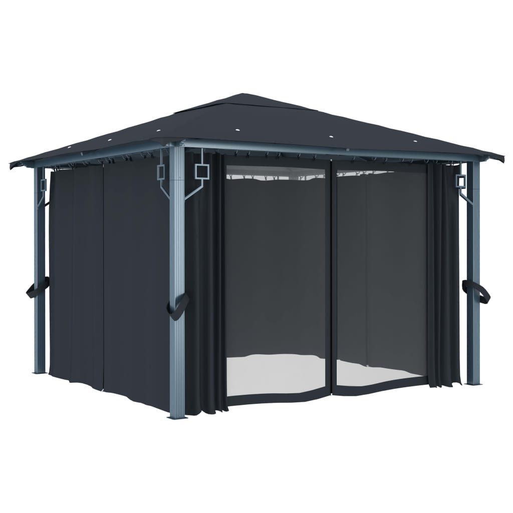 vidaXL Pavillon, Partyzelt mit Vorhängen 300×300 cm Anthrazit Aluminium