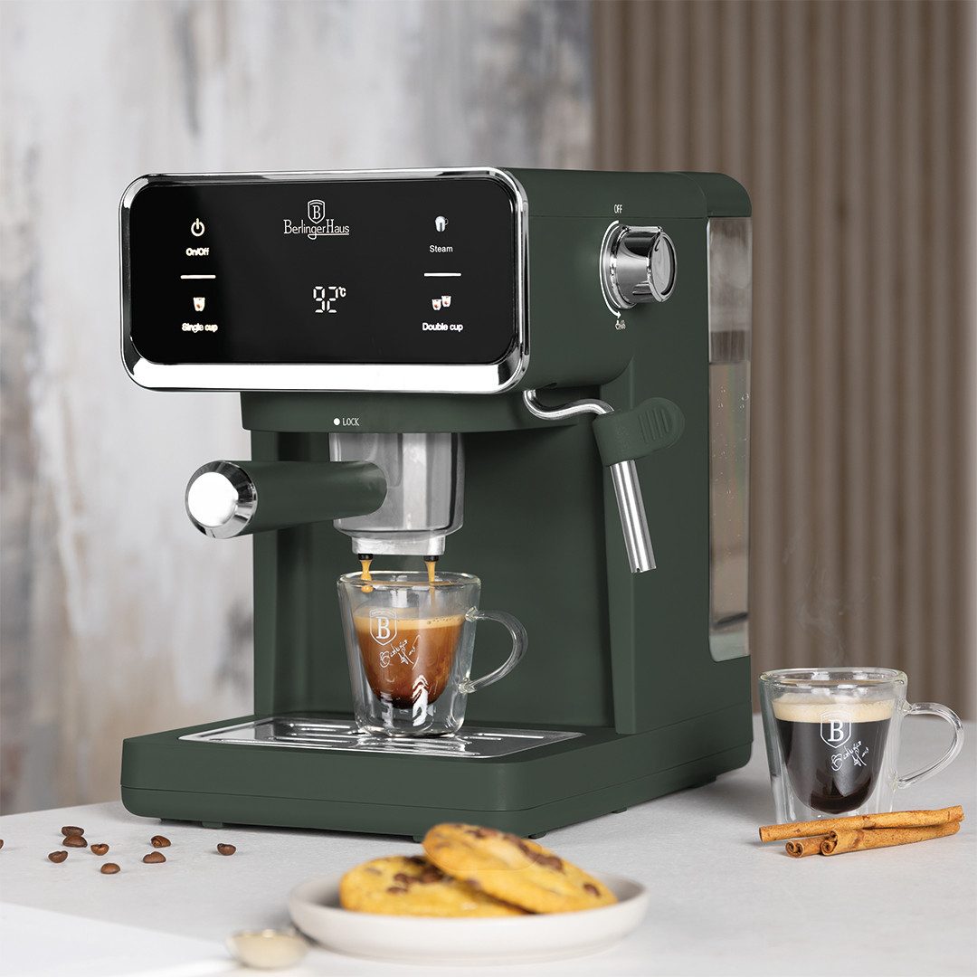 Berlinger Haus Siebträgermaschine BH 9850, 20 Bar, Touch-Display, Milchaufschäumer, für Kaffee, Pads & Kapseln