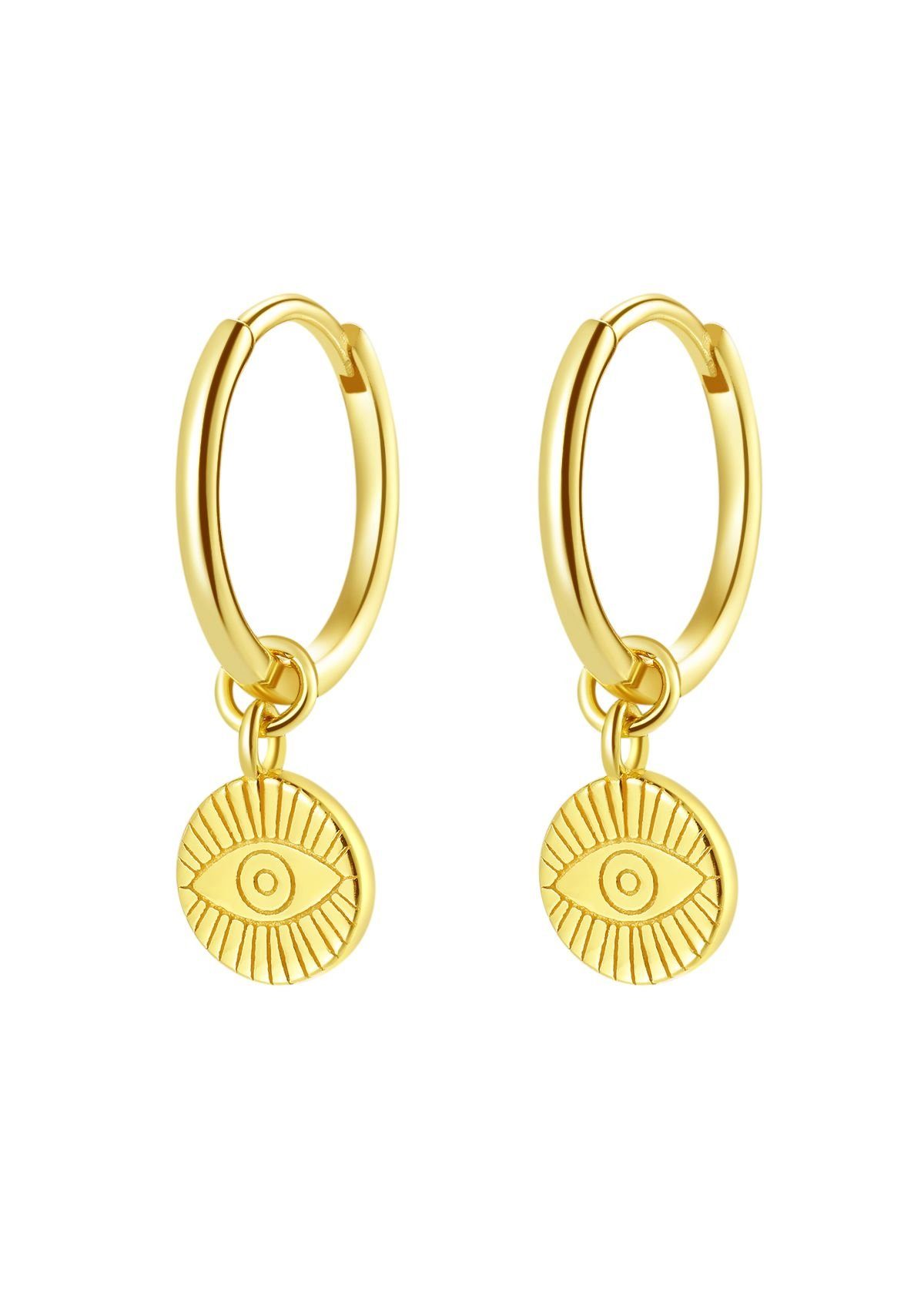 Paar Ohrhänger Silber 925 Creolen Damen Evil Eye, 18K Vergoldet
