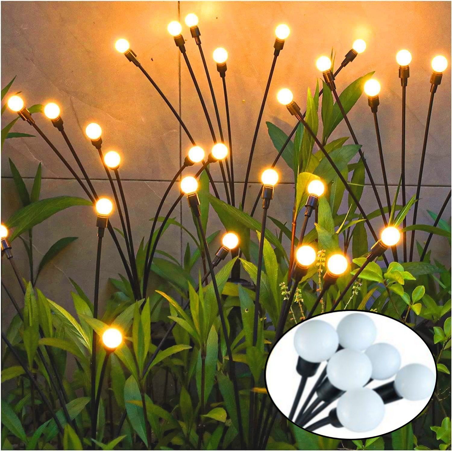 LETGOSPT LED Glühwürmchen LED Garten, integriert, Wasserdicht 8 LED für IP65 1/2/4er für Garten, Solarleuchten Stück Solarlampen Warmweiß, 1 -Pack Leuchte, fest Außen Glühwürmchen Solarleuchte