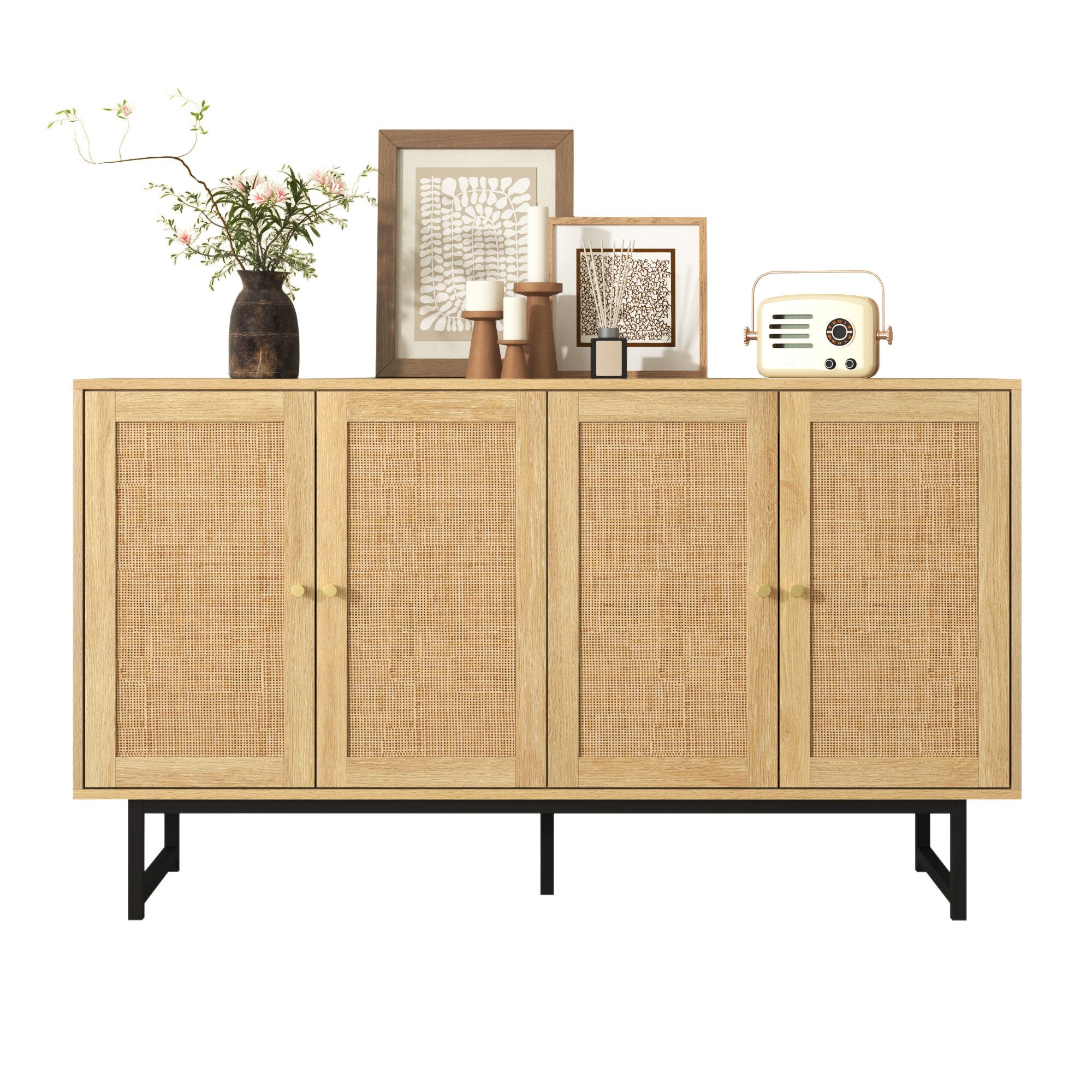 Merax Sideboard mit 4 Rattantüren, Aufbewahrungsschrank Rattan geflecht Anr günstig online kaufen