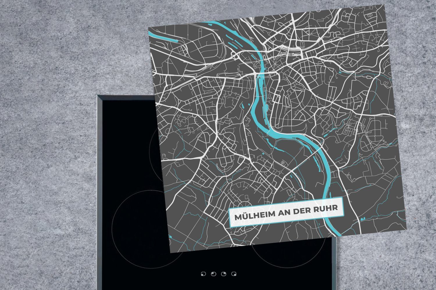 Arbeitsplatte Mülheim (1 Ceranfeldabdeckung, - der für Ruhr küche Deutschlandkarte Blau Karte, tlg), cm, - Herdblende-/Abdeckplatte Stadtplan an - - 78x78 MuchoWow Vinyl,