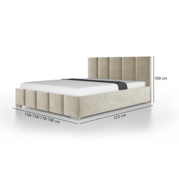 Beautysofa Polsterbett Rocco (gepolsterte Bett mit Kopfteil, 120 x 200 cm Doppelbett), mit Bettkasten, mit Holzgestell, mit Federmechanismus