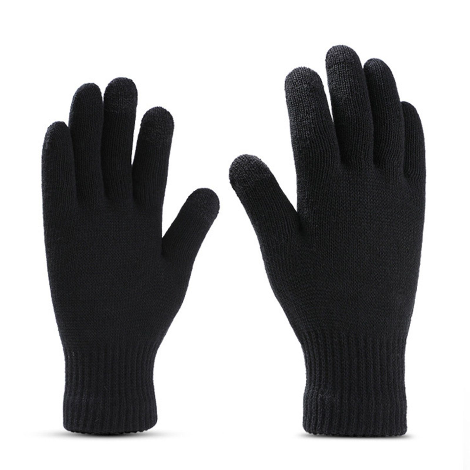 Fleece Beanie Handschuhe (3 in Herren Damen Beanie Touchscreen und Winter Strickmütze (Einheitsgröße) Mütze Rutaqian Unisex Wintermütze Schal Set) mit Innenfutter 1 Warme Schwarz