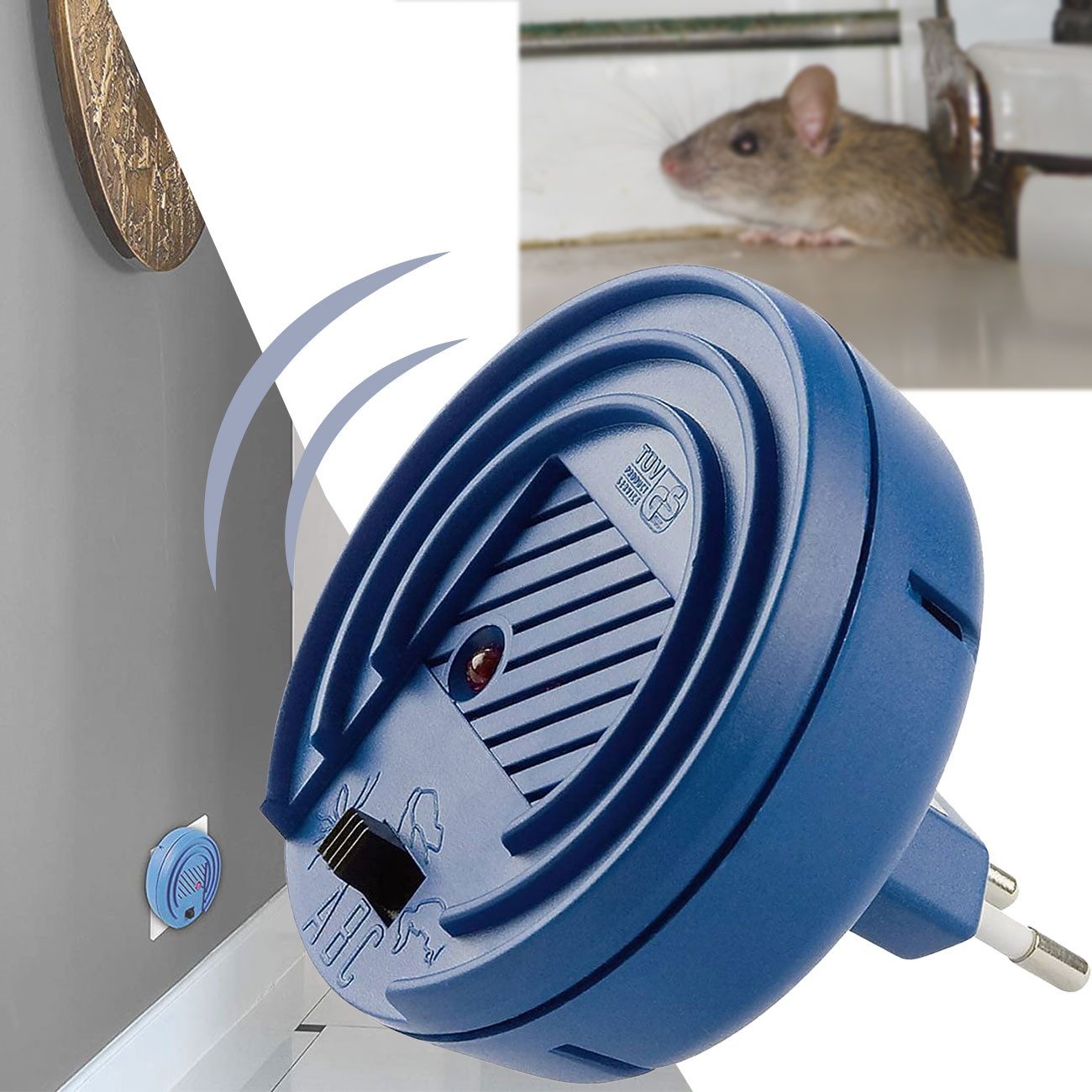 ISOTRONIC Ultraschall-Tierabwehr Ultraschall Tiervertreiber Steckdosenbetrieb mit 3 Frequenzen, Tierschreck mit Ultraschall-Wellen & LED-Anzeige