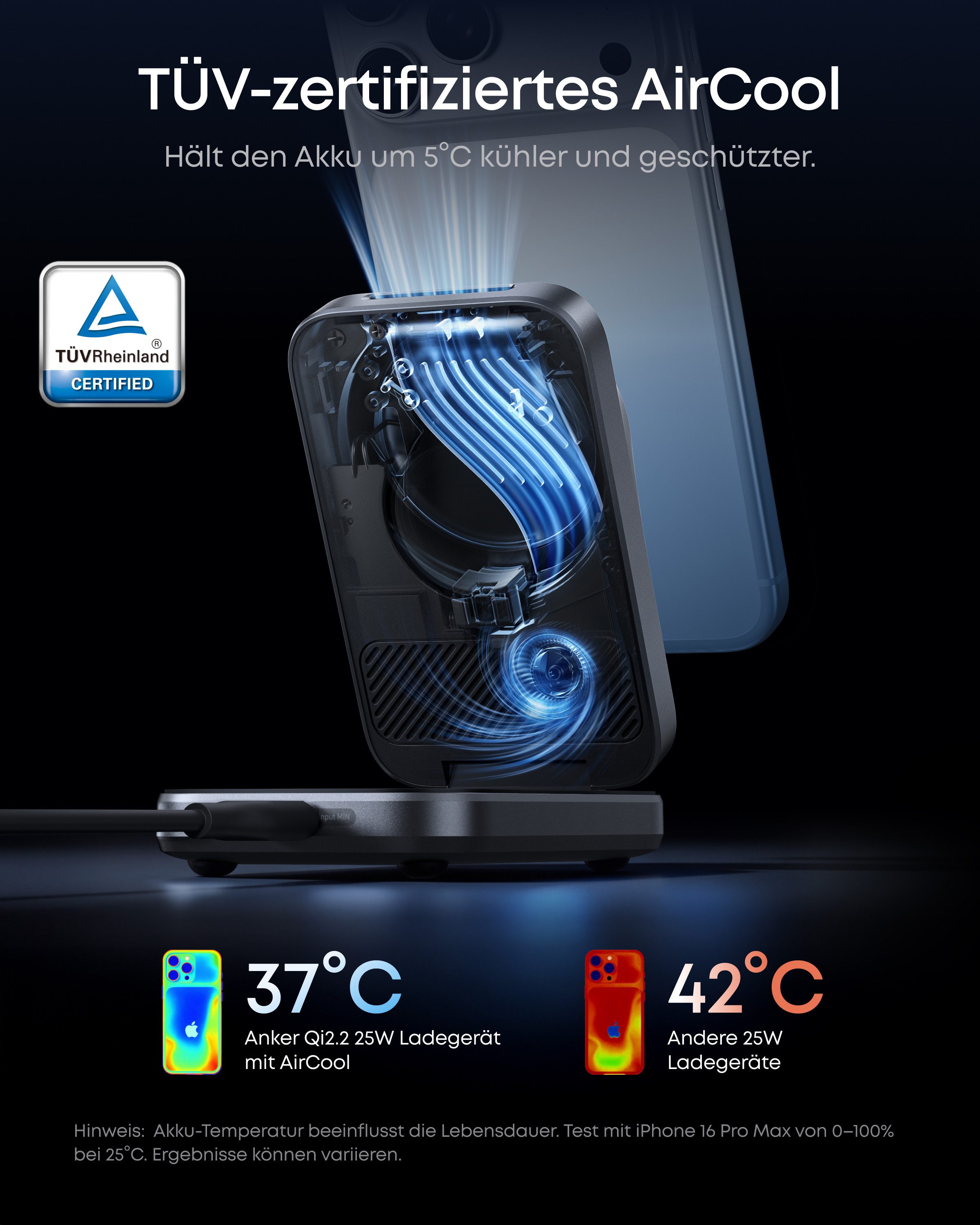 Anker Anker Prime 3-in-1 Ladestation,Qi2.2 25W, AirCool kabelloses Ladegerät Induktions-Ladegerät (MagSafe-kompatibel für iPhone, Apple Watch & AirPods (ohne Akku)