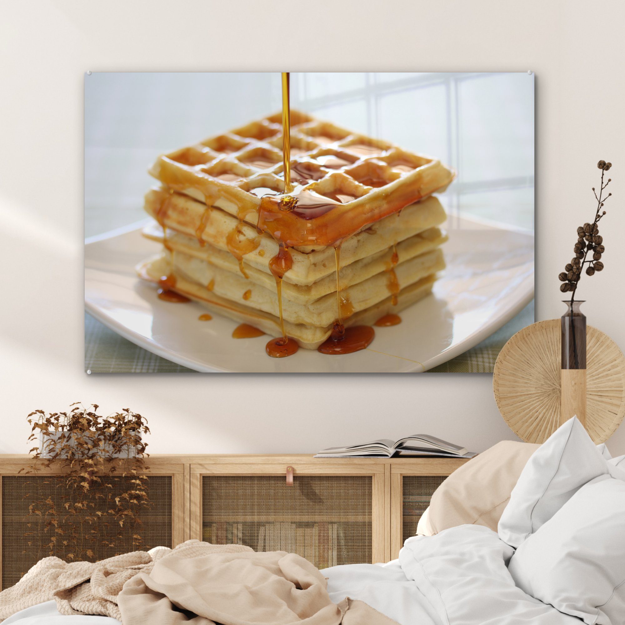 Acrylglasbilder & Stapel MuchoWow St), Ein Waffeln (1 Sirup, mit Wohnzimmer Schlafzimmer Acrylglasbild