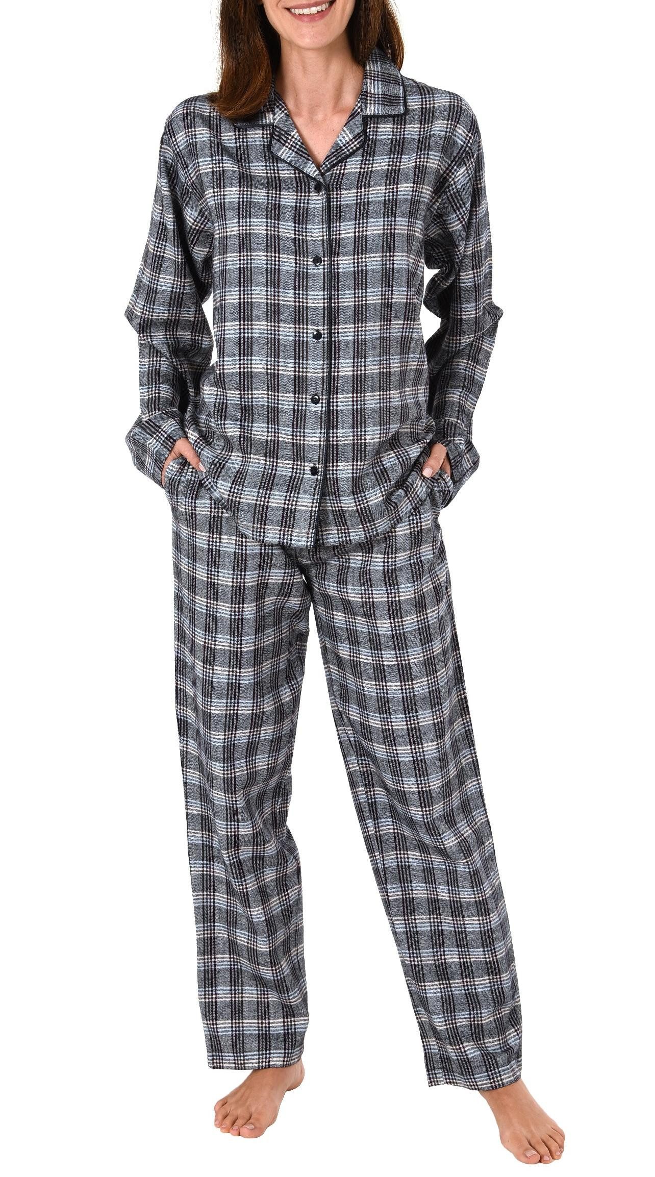 Pyjama Damen Flanell Schlafanzug langarm kariert  - auch in Übergrößen