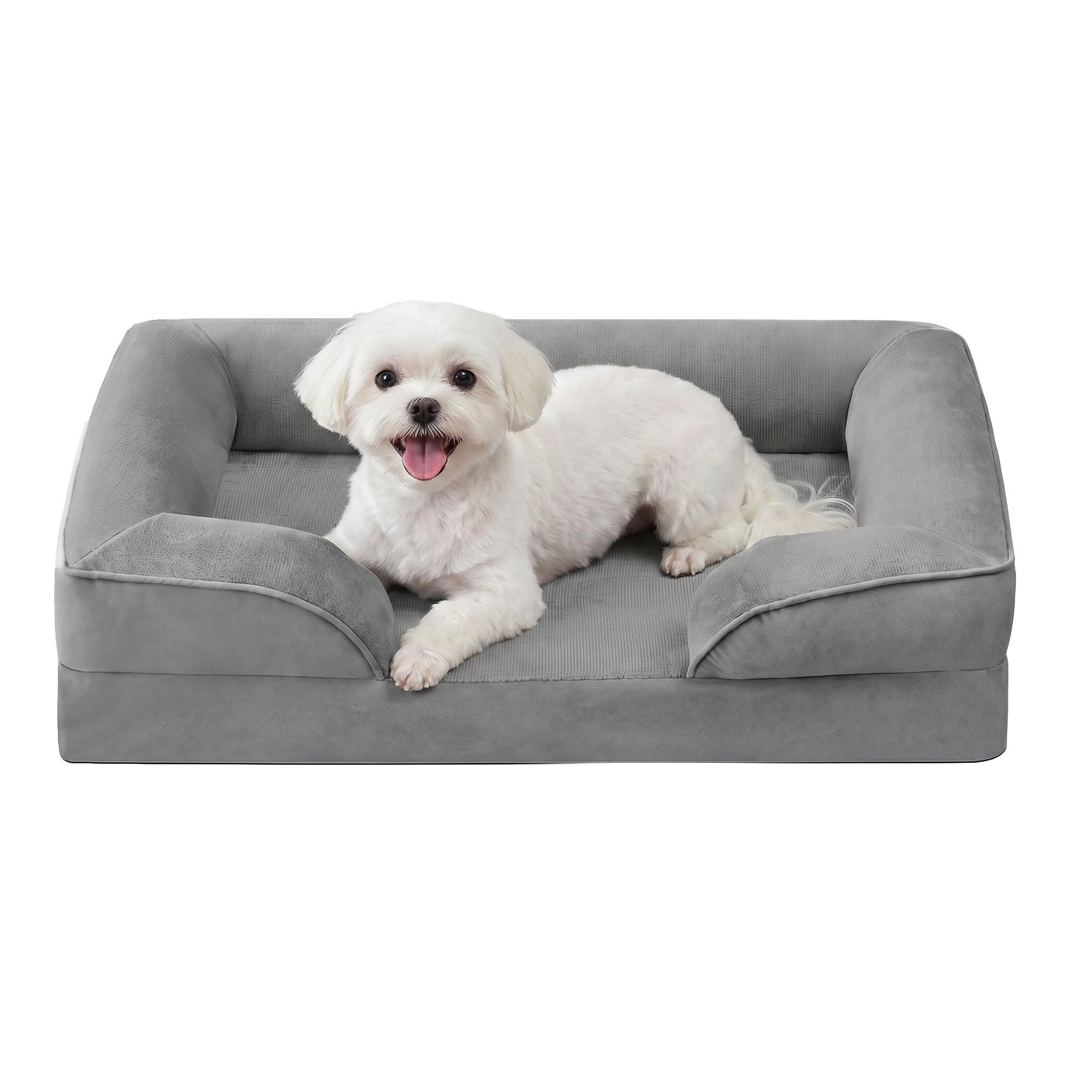 FEANDREA Tierbett Bezug abnehmbar, waschbar, rutschfest, Innenfutter wasserabweisend, Hundebett, erhöhter Rand, Noppenschaumstoff, M, 76 x 51 x 16 cm