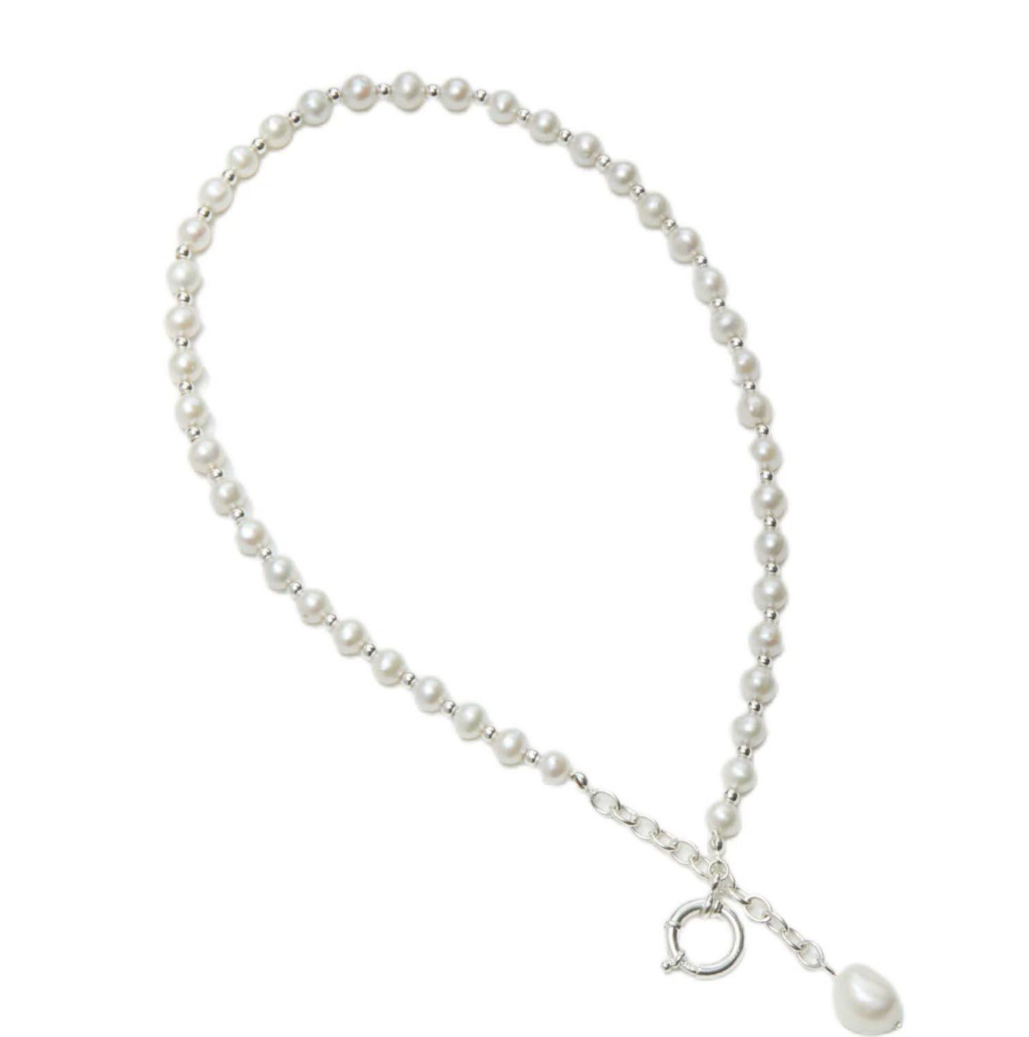 Kette mit Anhänger Halskette perlen,Damen halskette,18Kvergoldet,Halskette damen silber