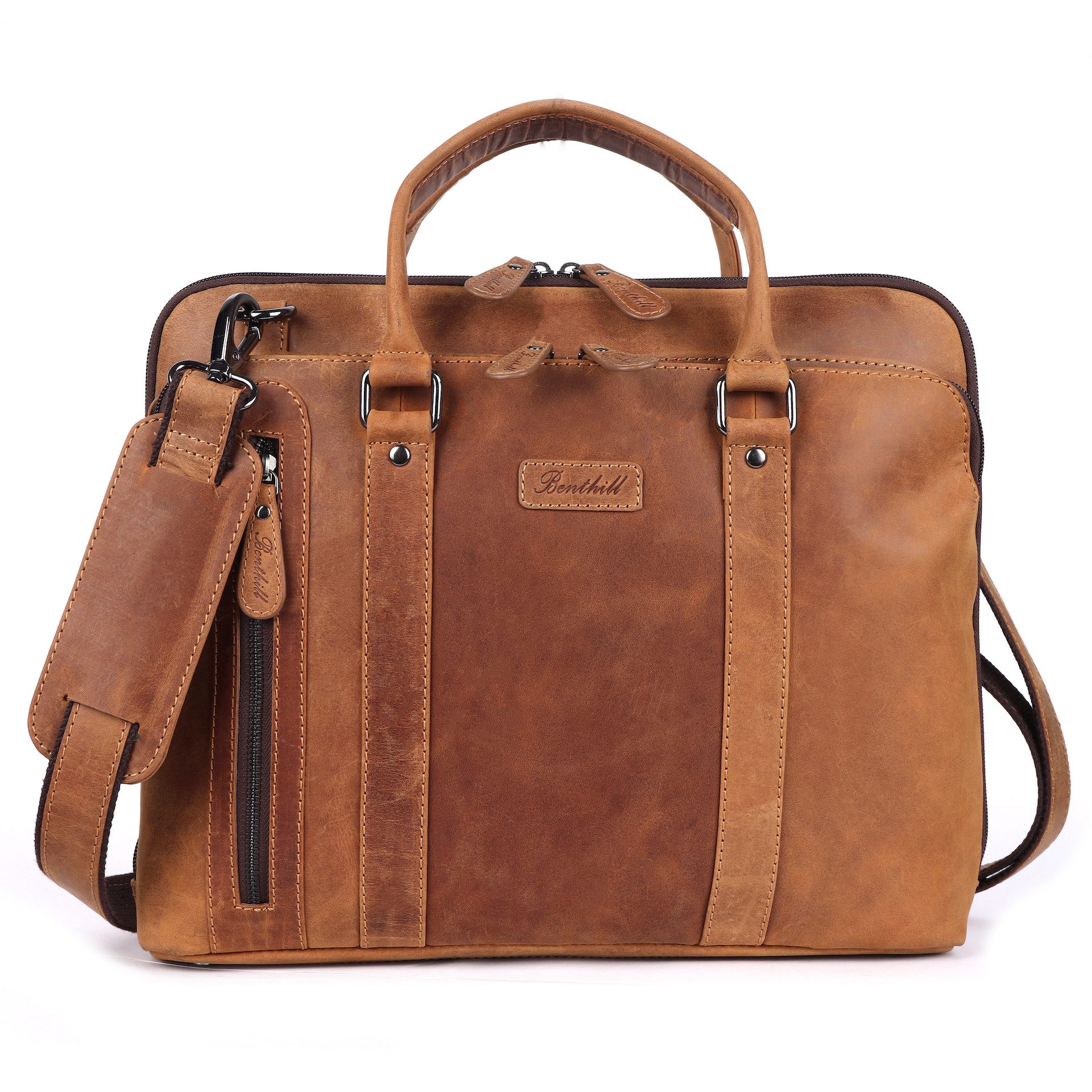 Benthill Aktentasche Echt Leder Laptoptasche Notebooktasche Umhängetasche Laptoptasche, Schultergurt / Umhängegurt Reißverschlussfach
