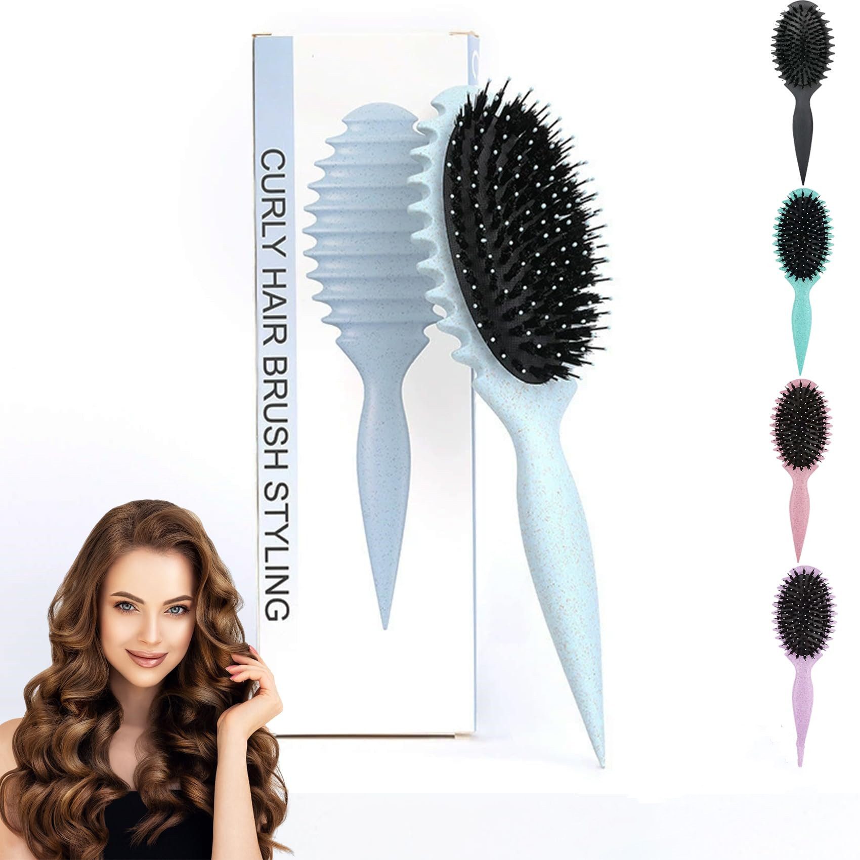 Haarbürsten-Set Haarbürste,Lockenbürste,Curl Hair Brush für Damen,Wildschweinborsten