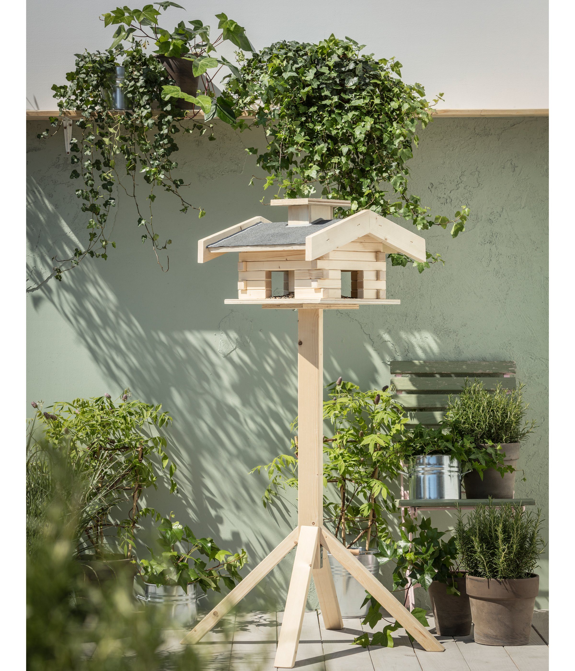 Dehner Vogelhaus Natura Emmi, 46 x 44 x 30 cm, Fichtenholz, natur, Blockhaus-Stil, handgefertigt