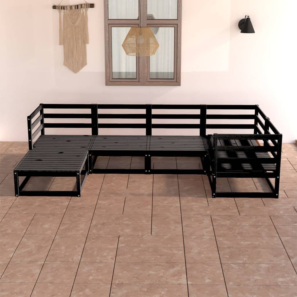 vidaXL Gartenlounge-Set 6-tlg. Garten-Lounge-Set Schwarz Massivholz Kiefer, (1-tlg)