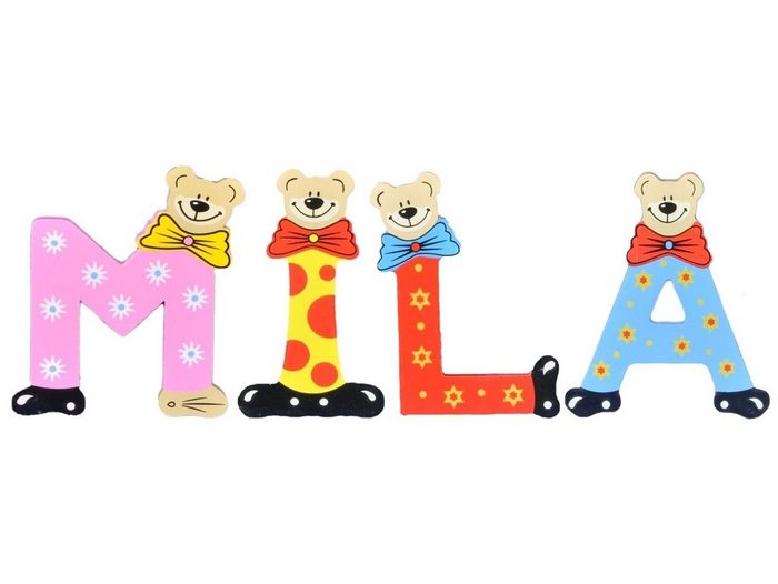 Playshoes Deko-Buchstaben (Set 4 St) Kinder Holz-Buchstaben Namen-Set MILA - sortiert Farben können variieren bunt