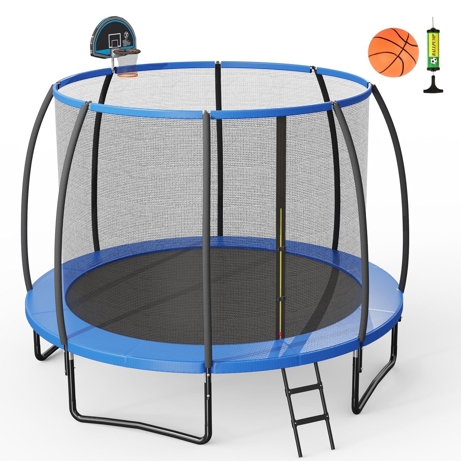 blau Ø305cm mit (2), & COSTWAY Gartentrampolin Fitnesstrampolin, Sicherheitsnetz Basketball