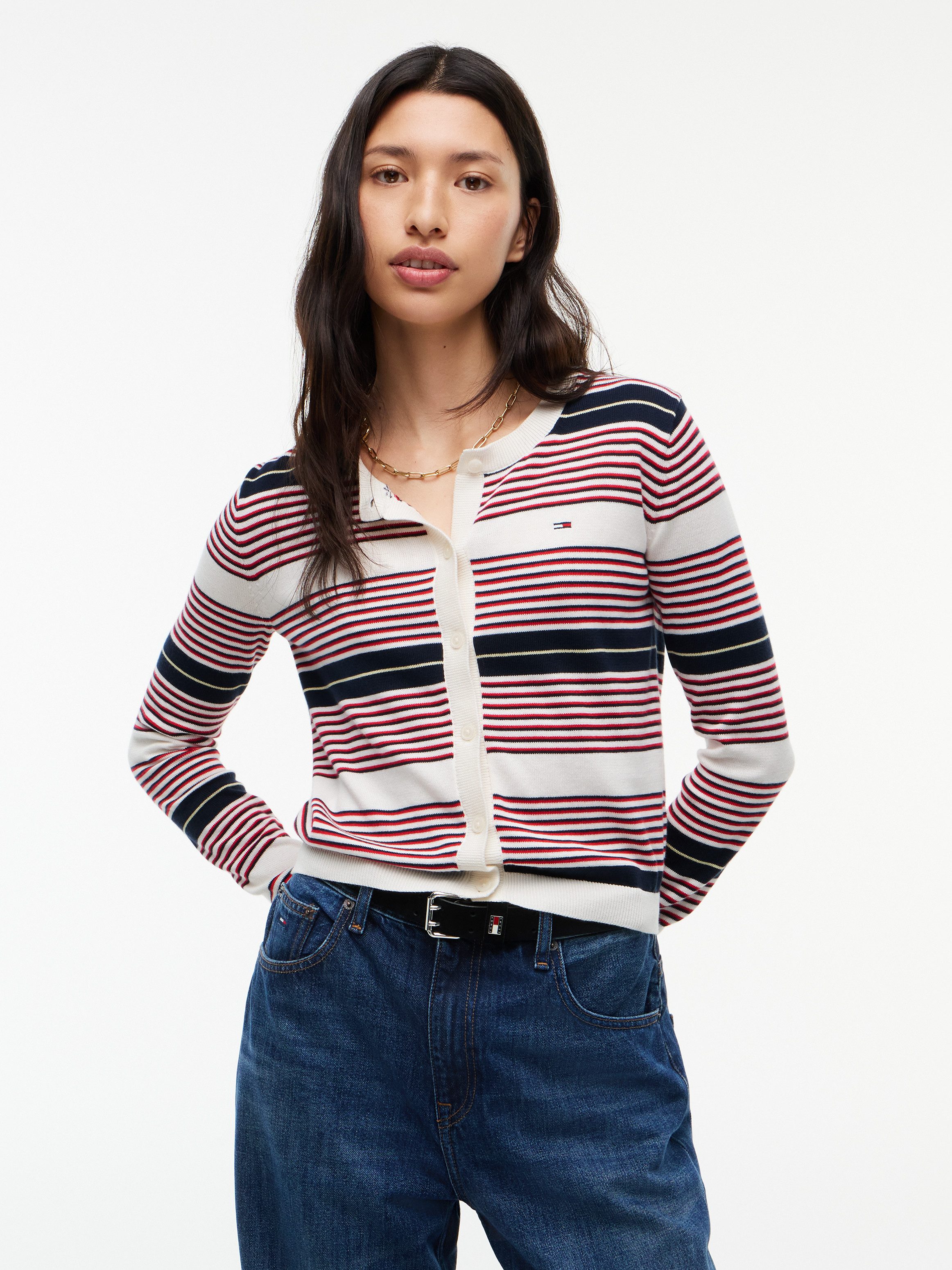 Tommy Jeans Strickjacke TJW ESSENTIAL CREW NECK CARDIGAN Baumwolle