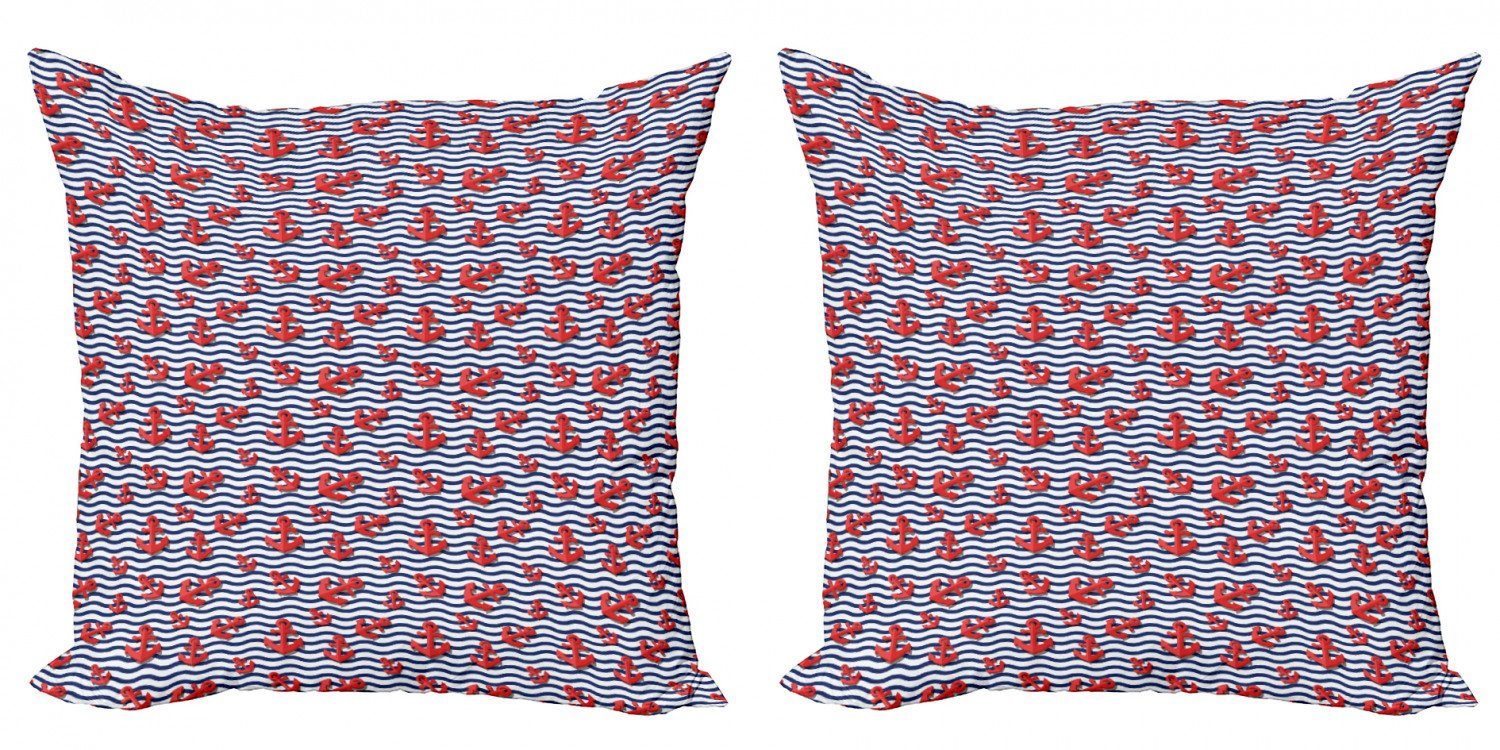 Kissenbezüge Modern Accent Doppelseitiger Digitaldruck, Abakuhaus (2 Stück), Anker Gewellte Streifen 3D Style