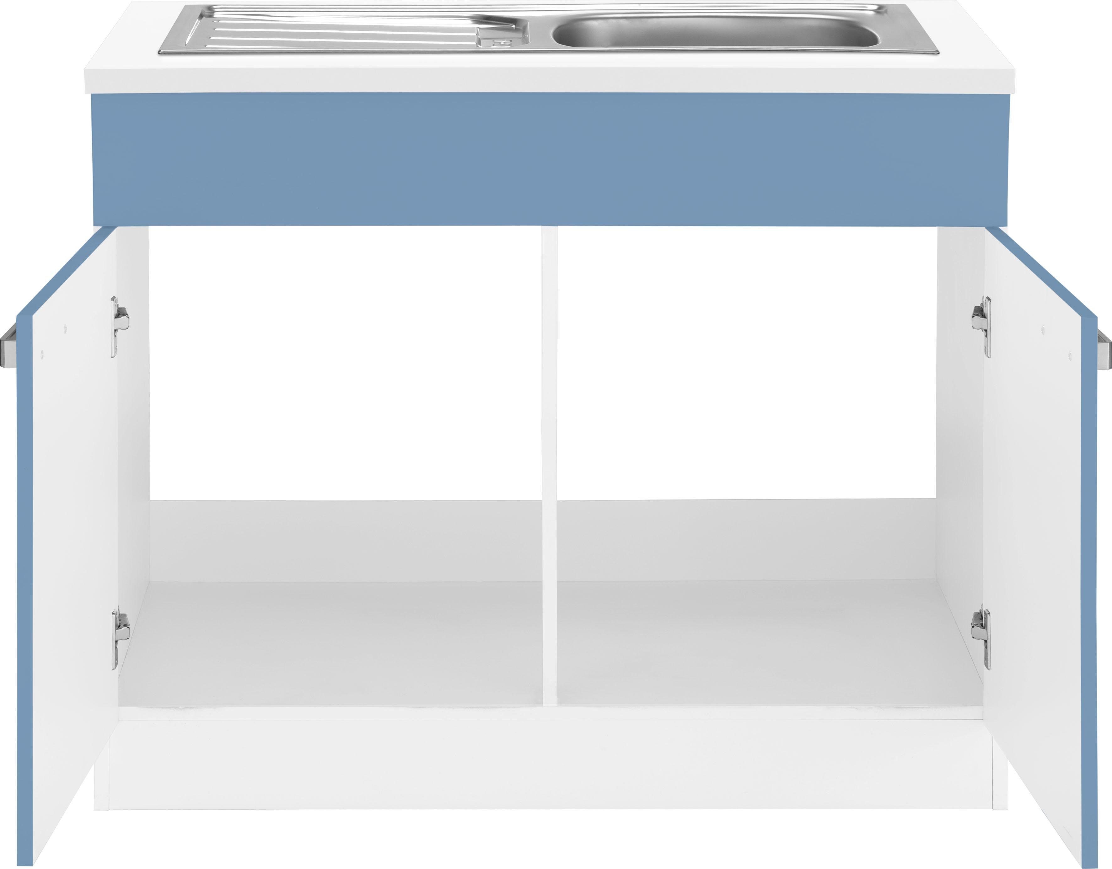 Küchen breit wiho Husum himmelblau/weiß Spülenschrank 100 cm