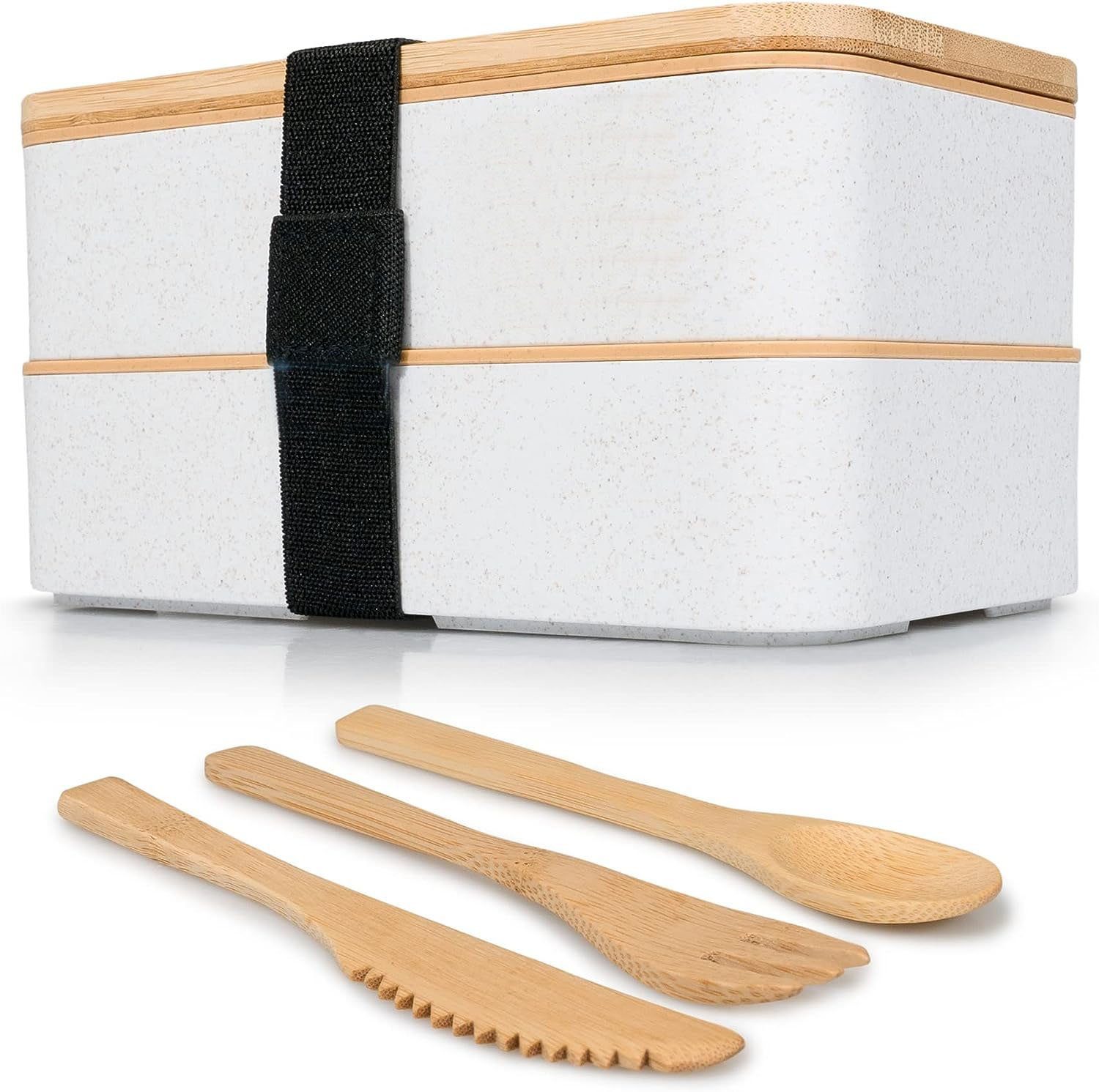 autolock Lunchbox 1200ml Bento Box - Lunchbox + 3-teiligem Besteck-Set weiß