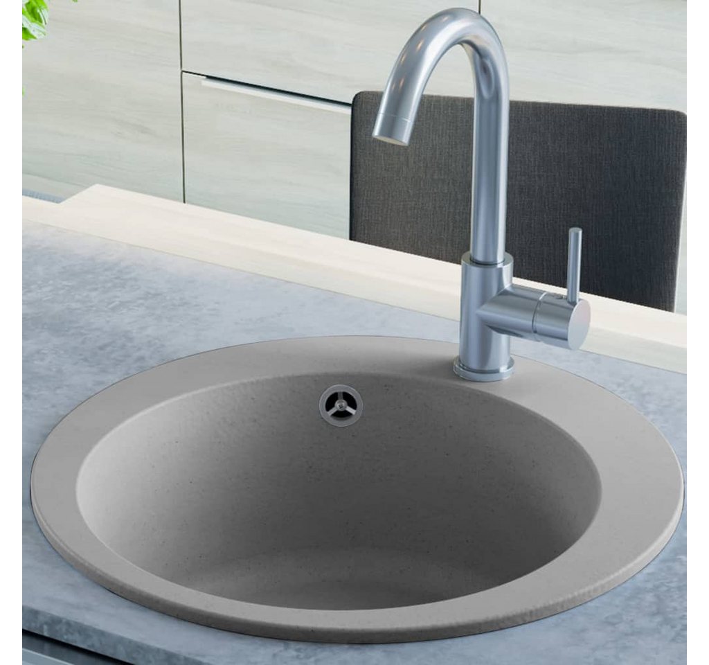 Thumbnail - vidaXL Küchenspüle Küche Spülbecken Granitspüle Einzelbecken Rund Grau, 50/50 cm