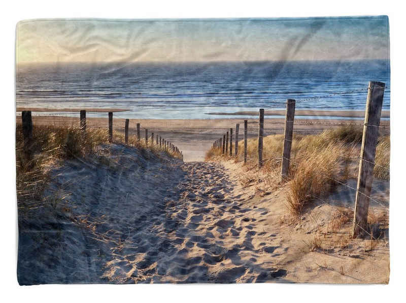 Sinus Art Handtücher Handtuch Strandhandtuch Saunatuch Kuscheldecke mit Fotomotiv Nordsee Strandweg, Baumwolle-Polyester-Mix (1-St), Handtuch