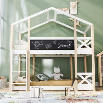 REDOM Etagenbett Kinderbett Baumhaus (Hochbett für Kinder– 2x Lattenrost- Natur & Weiß, mit Leiter 90 x 200 cm), Ideal für eine Familie mit zwei Kindern