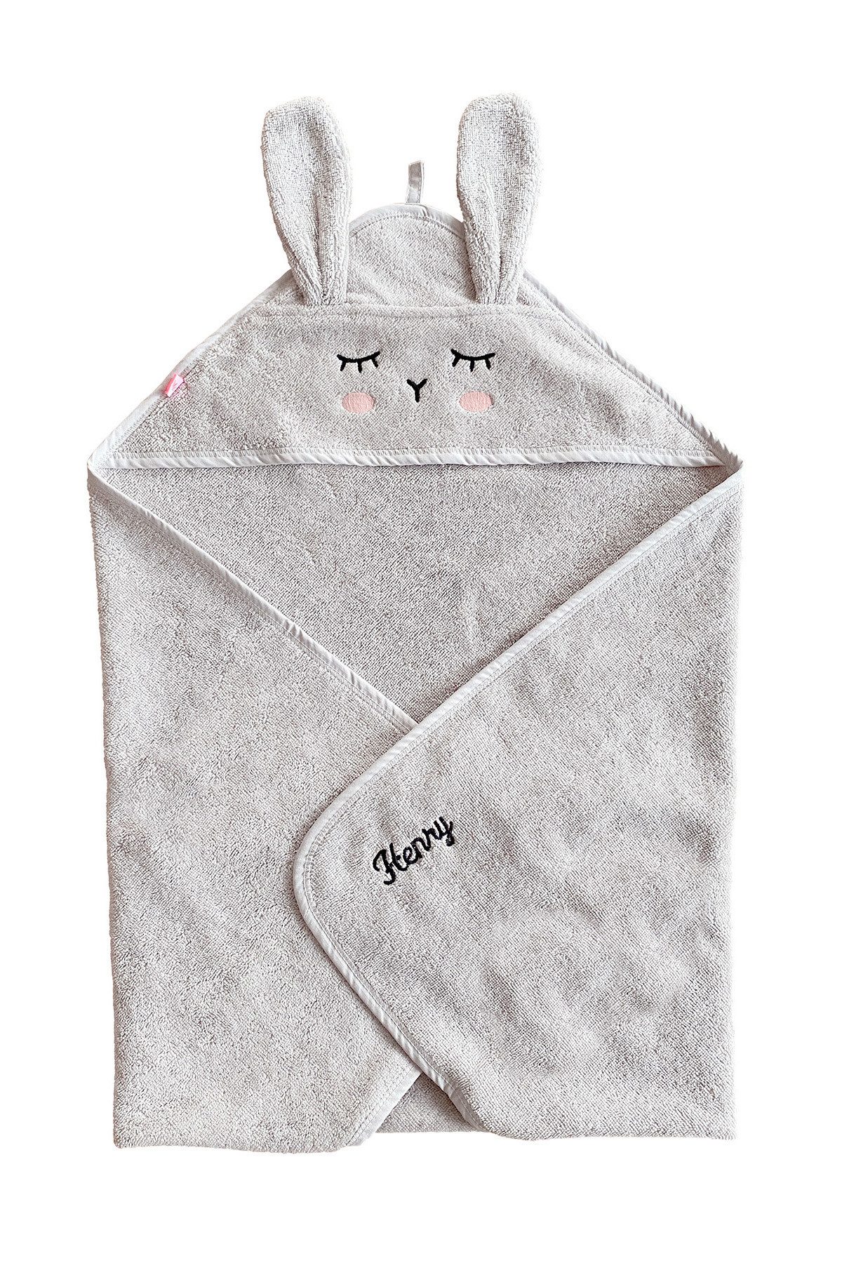 kikadu Badeponcho Kapuzen-Handtuch Hase Silbergrau, kuschelig weich Bio-Baumwolle