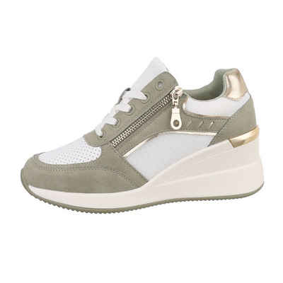 Ital-Design Damen Low-Top Freizeit Кроссовки Keilabsatz/Wedge Кроссовкиs Low in Grün