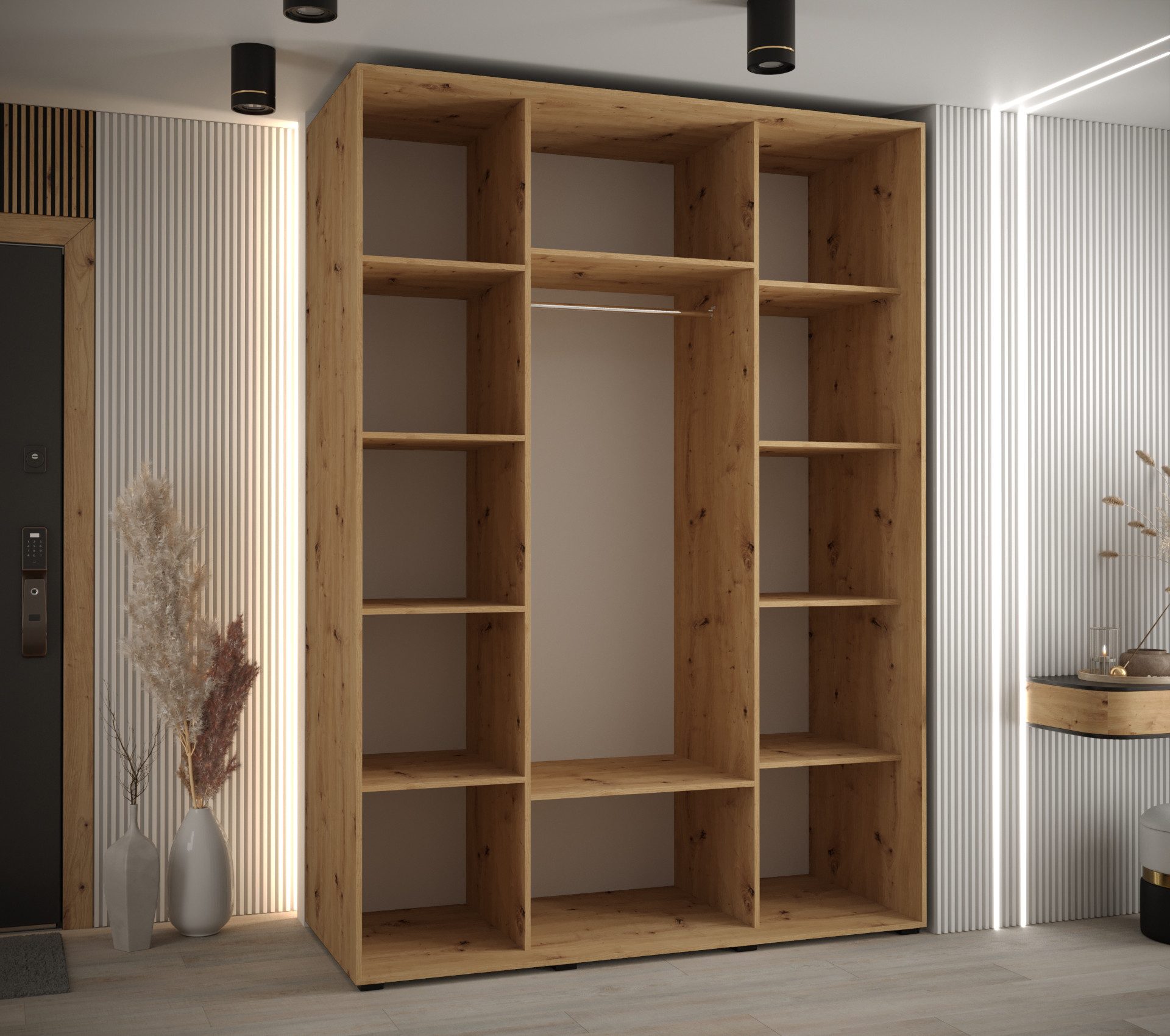 ABIKS MÖBEL Kleiderschrank Davos 4 Schlafzimmerschrank - Schiebetüren, Kleiderstange, Regalen