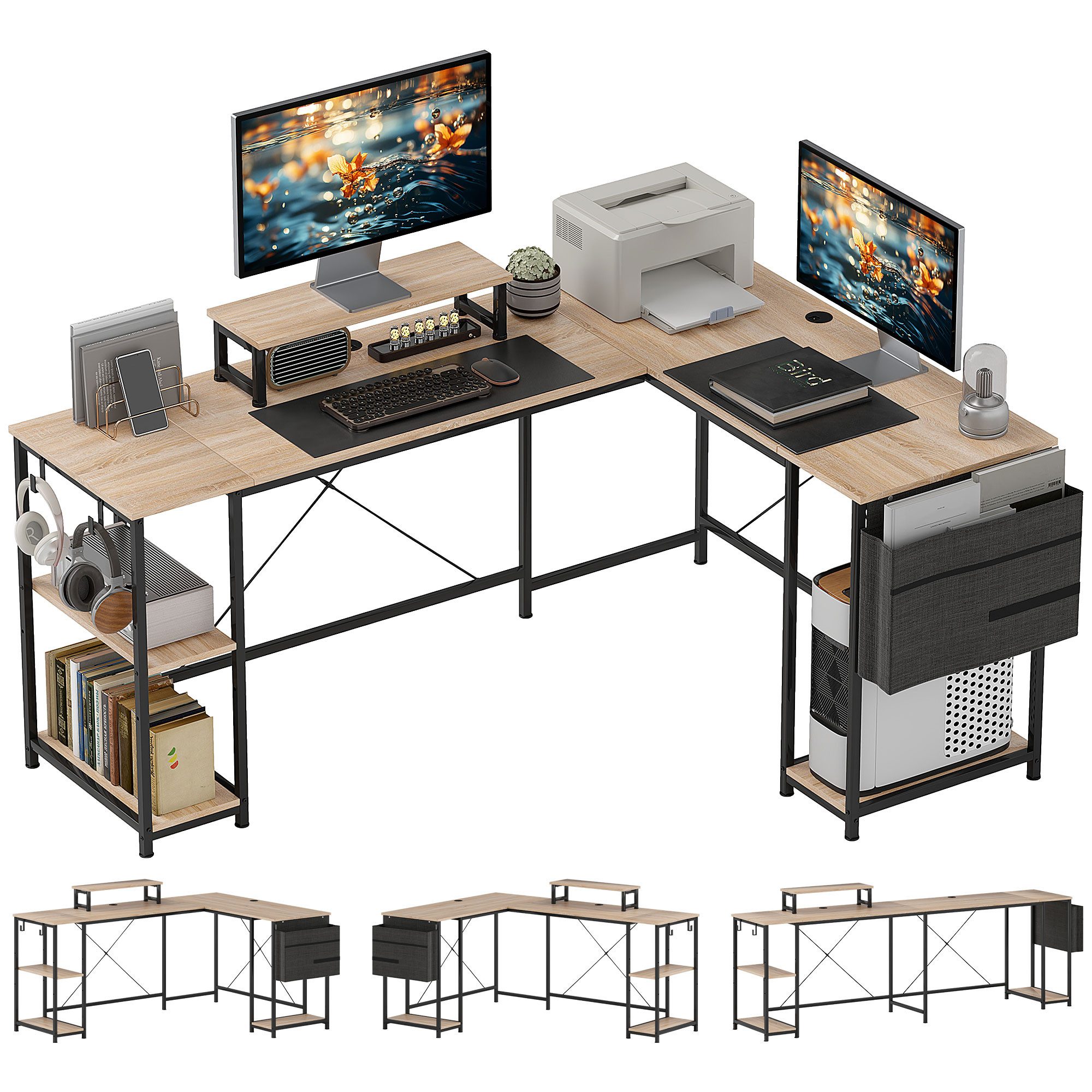 HOMCOM Schreibtisch umkehrbarer Gaming Tisch (Set, 1-St., 1 Tisch), L-förmig oder lang, Monitorständer, Kabelmanagement