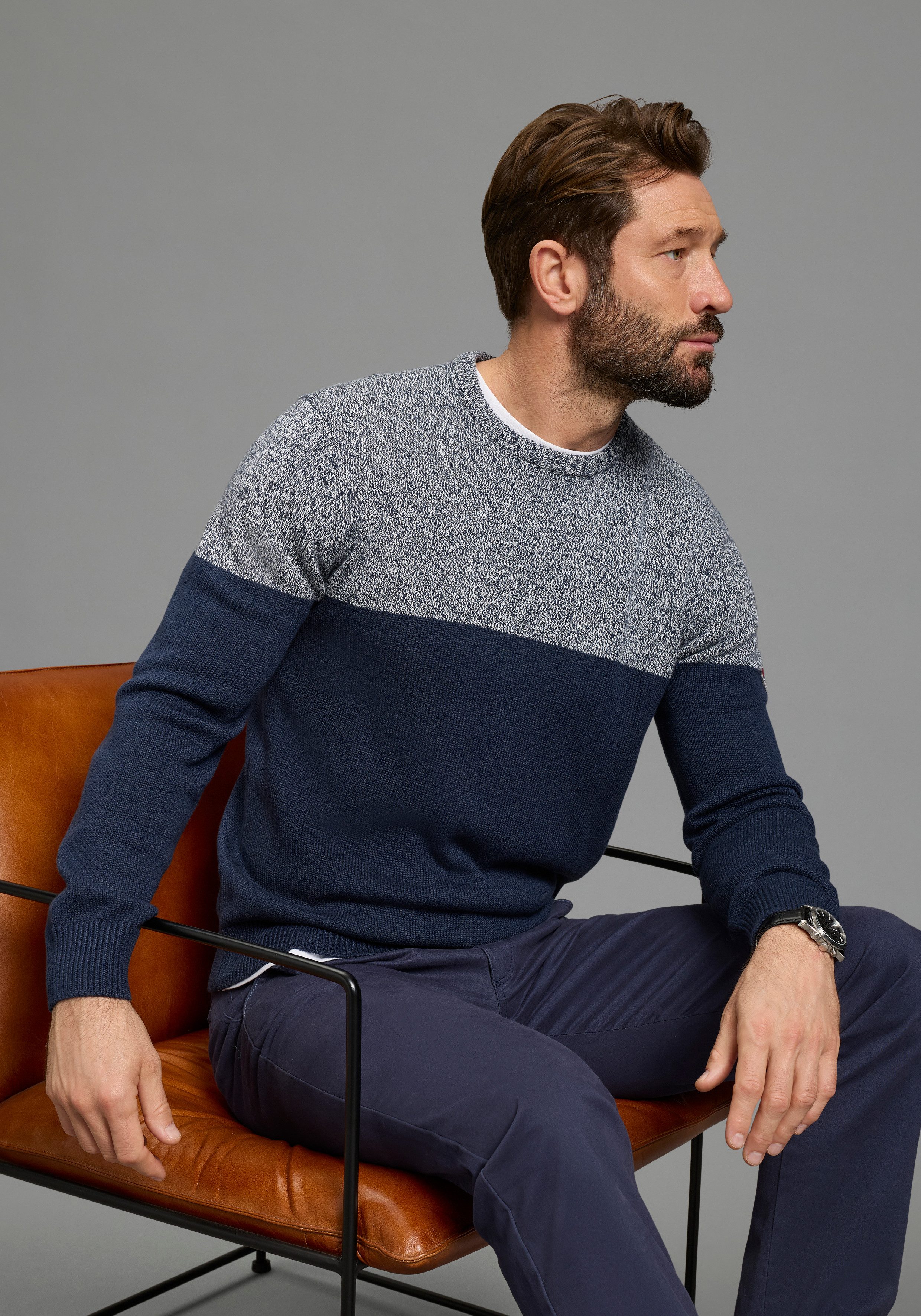 Man's World Rundhalspullover Neue Kollektion! Highlight melierter Look aus Strick, mit Rundhalsausschnitt, reguläre Passform, mit Langarm