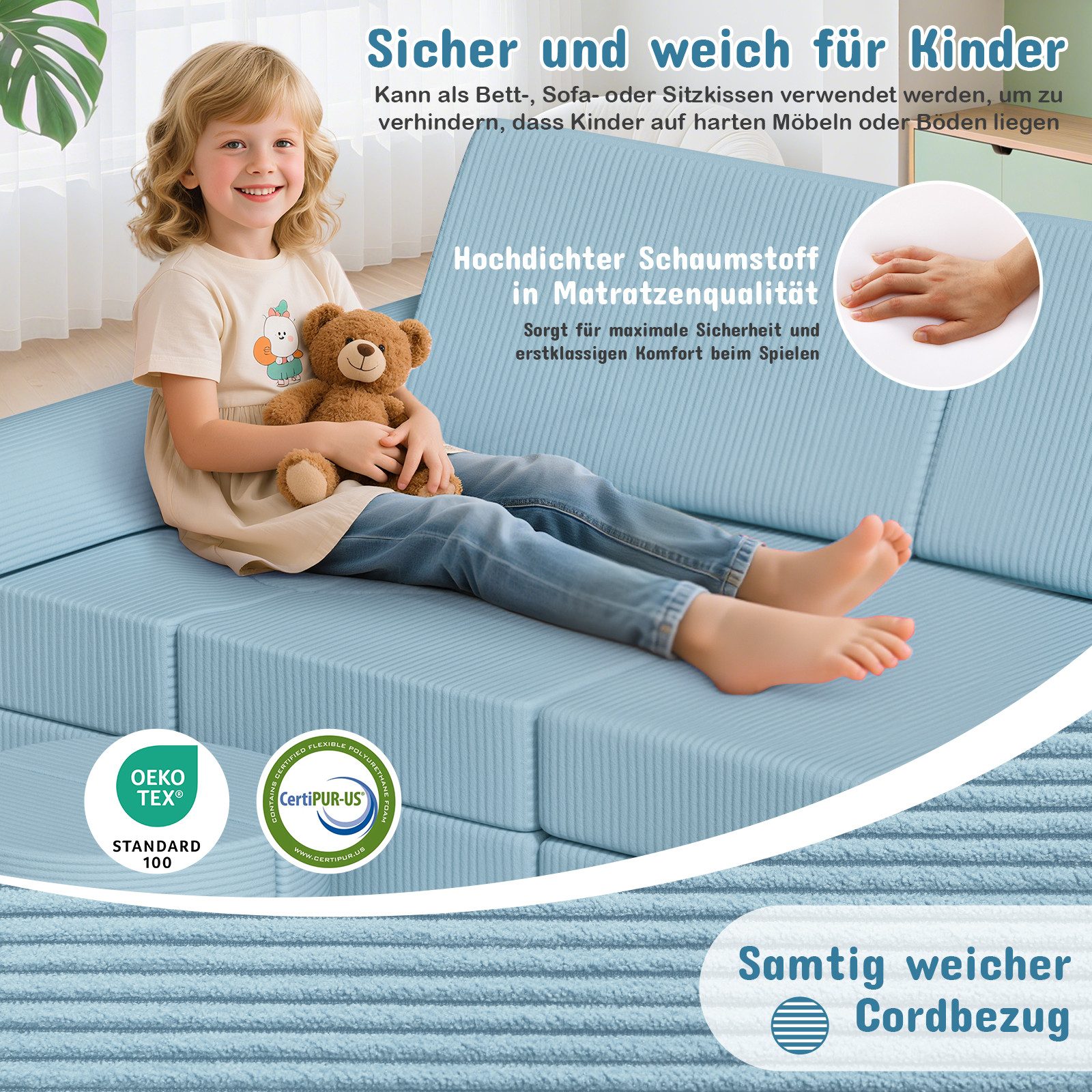 TLGREEN Kindersofa Spielsofa Cord, 15-Teiliges Modulare Kinderspielcouch, Kindersofa-Bausteine, Spielsofa für Kinder, kreatives Spielen für Kuschelecke im Kinderzimmer