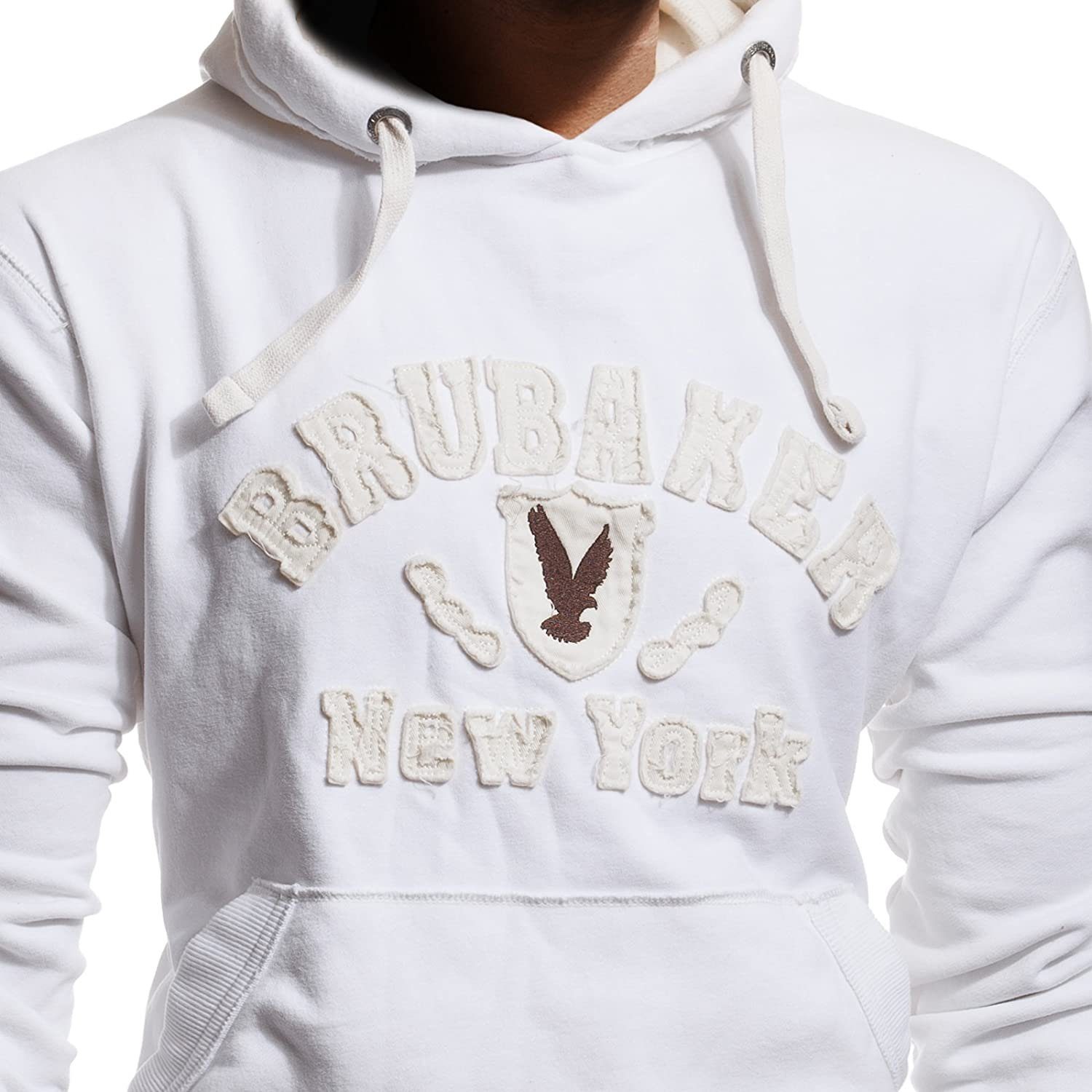 mit Kapuzensweatshirt Sweatshirt Kängurutasche Herren (1-tlg) mit - und York Logo Sweater Kapuze BRUBAKER New Eagle Adler Weiß
