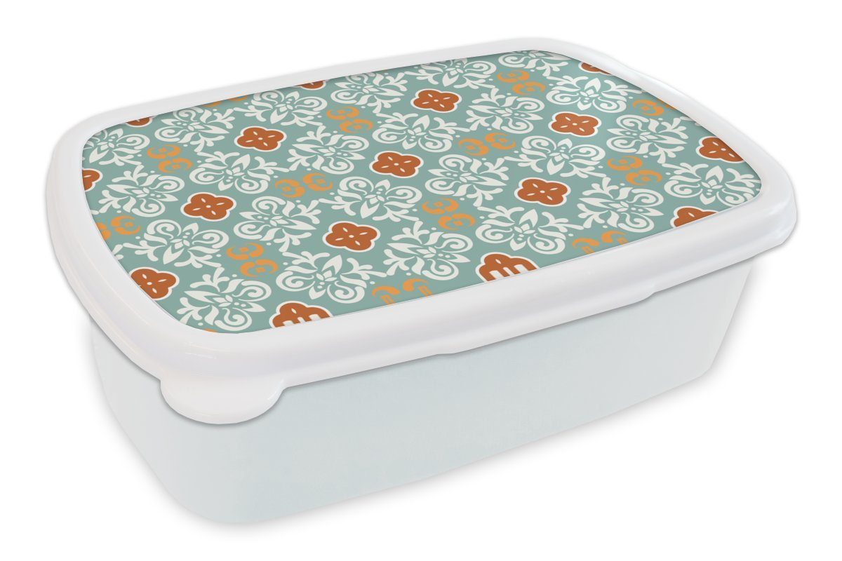 MuchoWow Lunchbox Kunststoff, - - Abstrakt, und Erwachsene, (2-tlg), Mädchen Brotdose, Muster Kinder Blumen Brotbox weiß für Jungs und für