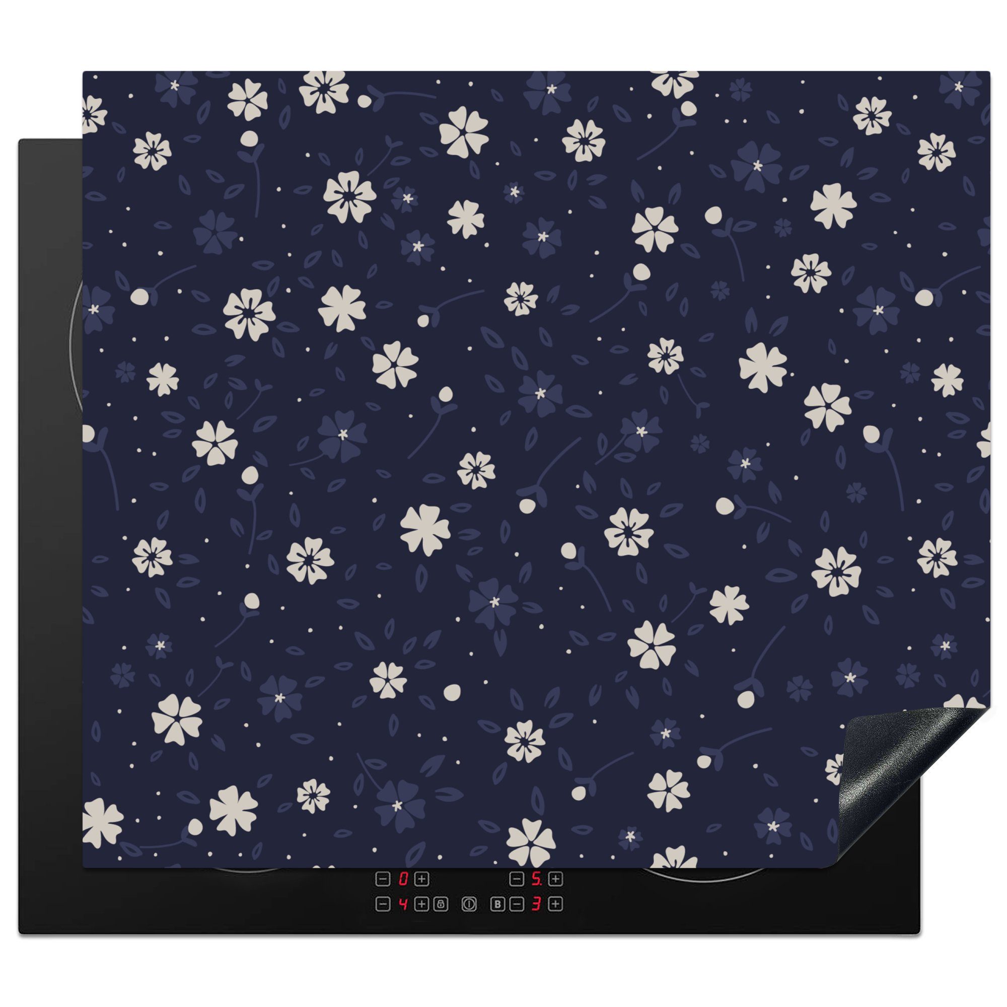 MuchoWow Herdblende-/Abdeckplatte Sakura - Blumen - Japanisch - Muster, Vinyl, (1 tlg), 60x52 cm, Mobile Arbeitsfläche nutzbar, Ceranfeldabdeckung