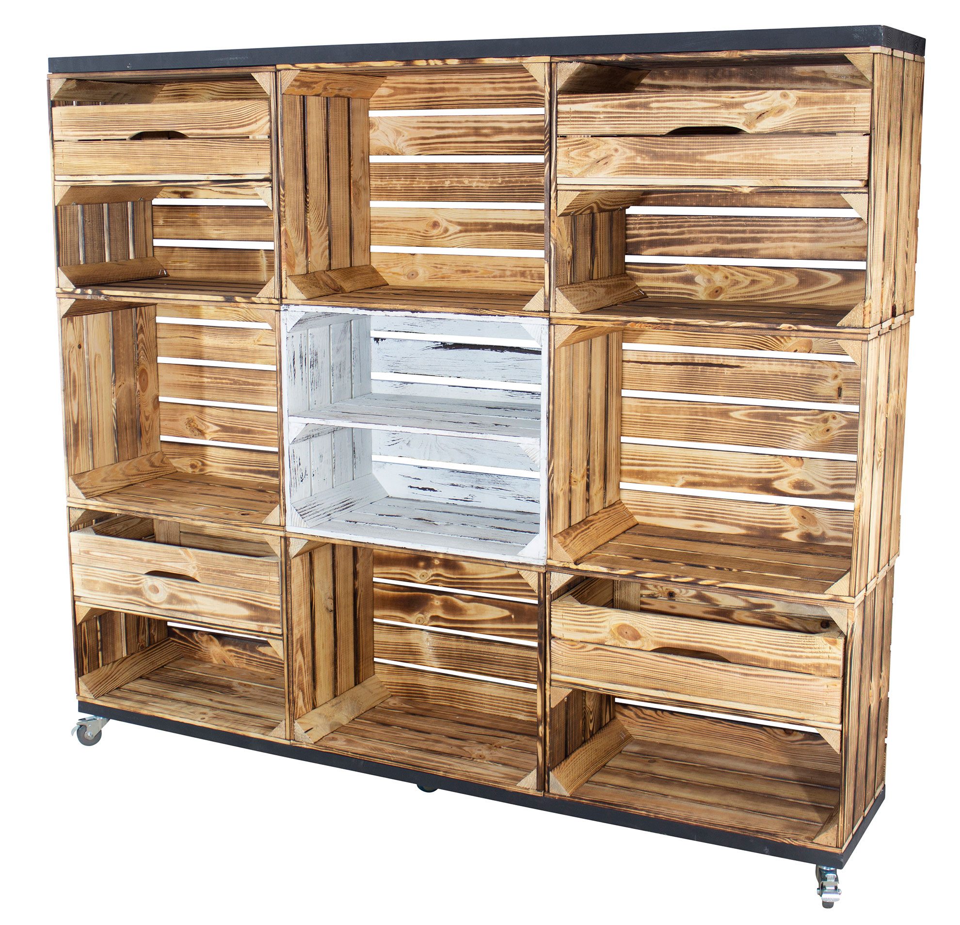 Kistenkolli Altes Land Allzweckkiste mit 8 geflammten mit 4 1 shabby weiß mit Mittelbrett Rollen (Spar-Set, 1er Set)