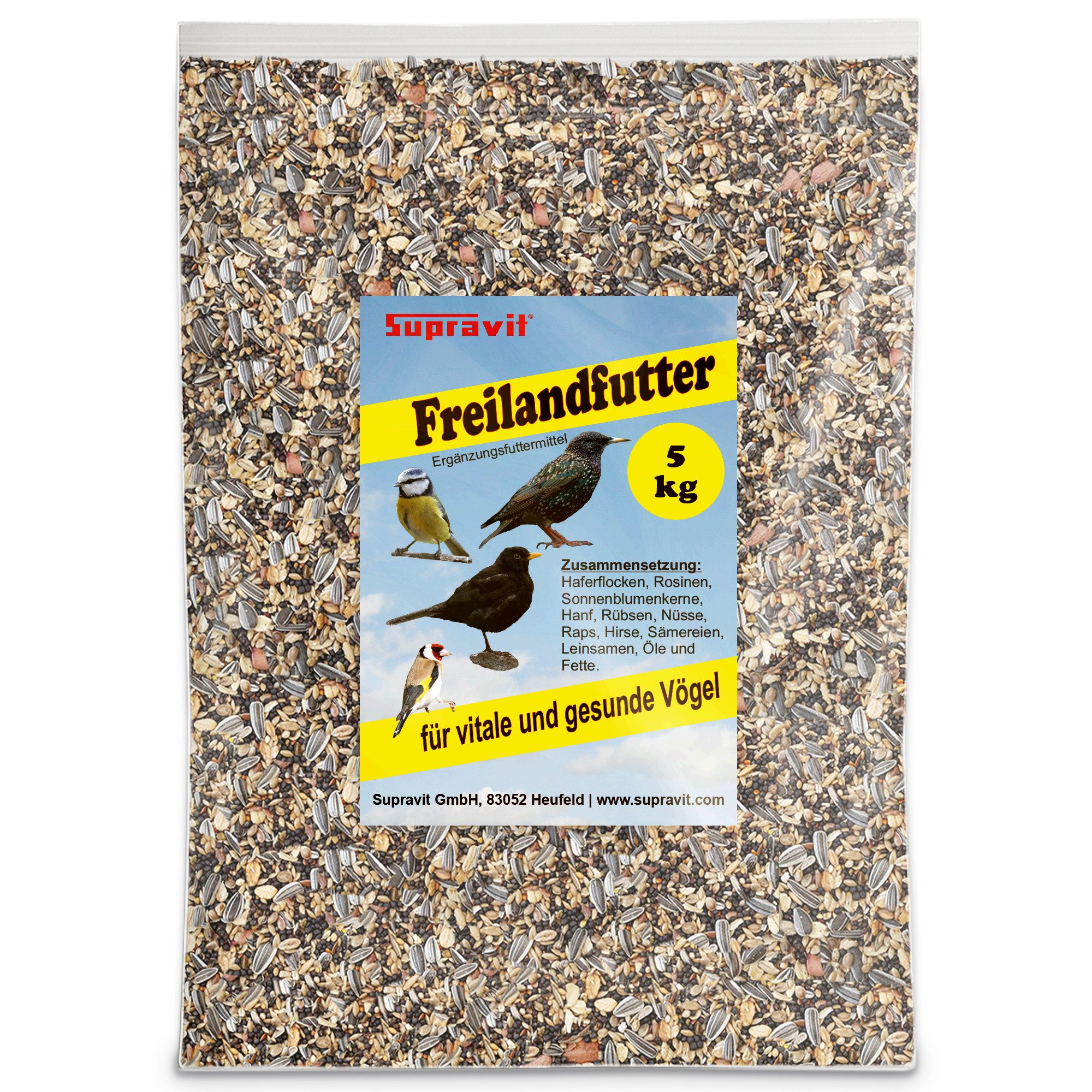 Supravit Freilandfutter für Vögel - Energiereiches & proteinreiches Vogelfutter, Hauptfutter für: Wildvogel