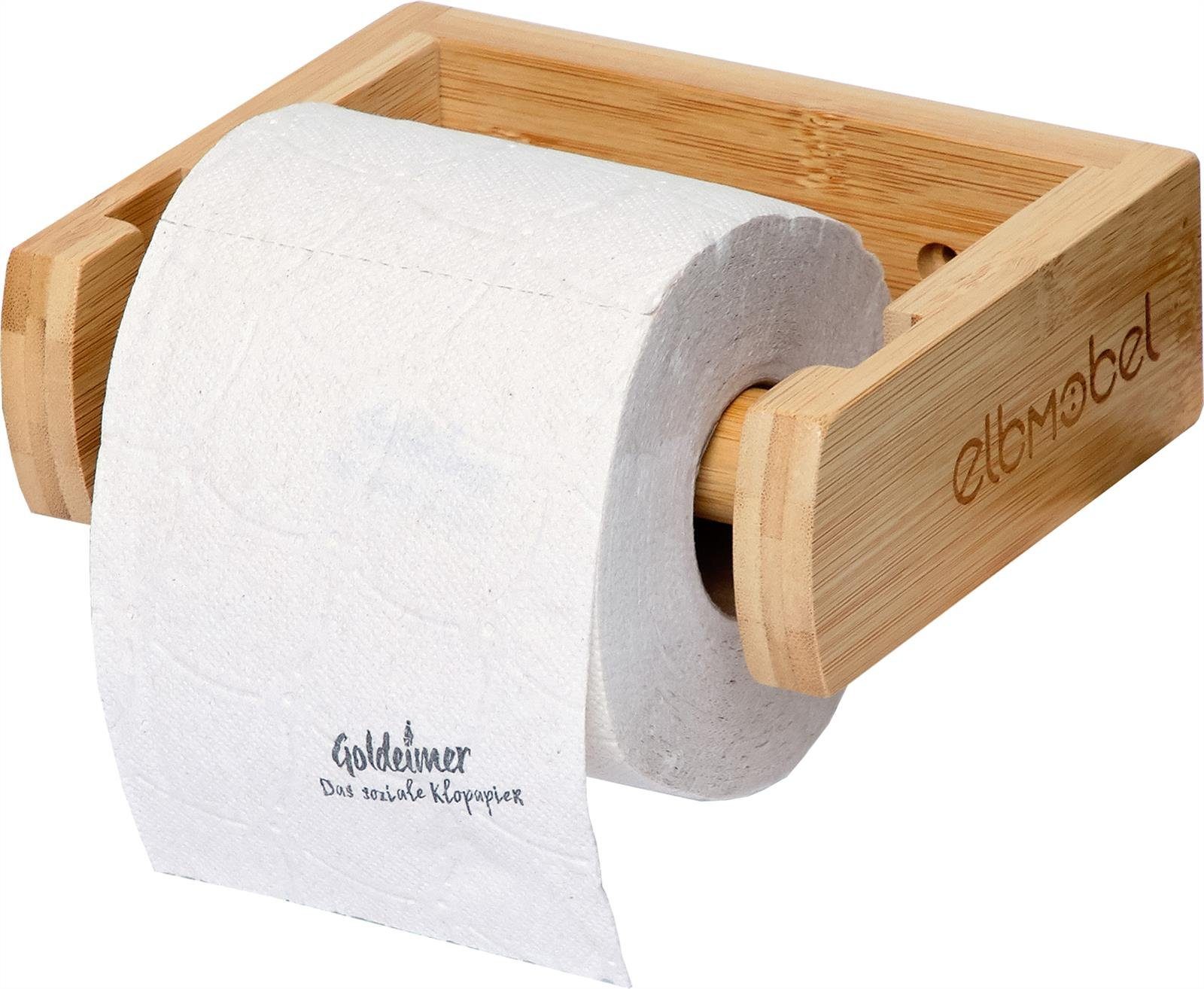 elbmöbel Toilettenpapierhalter Elbmöbel Toilettenpapierhalter Bambus FSC (mit abnehmbarem Rollenhalter), Ohne Bohren, Selbstklebend oder Schrauben