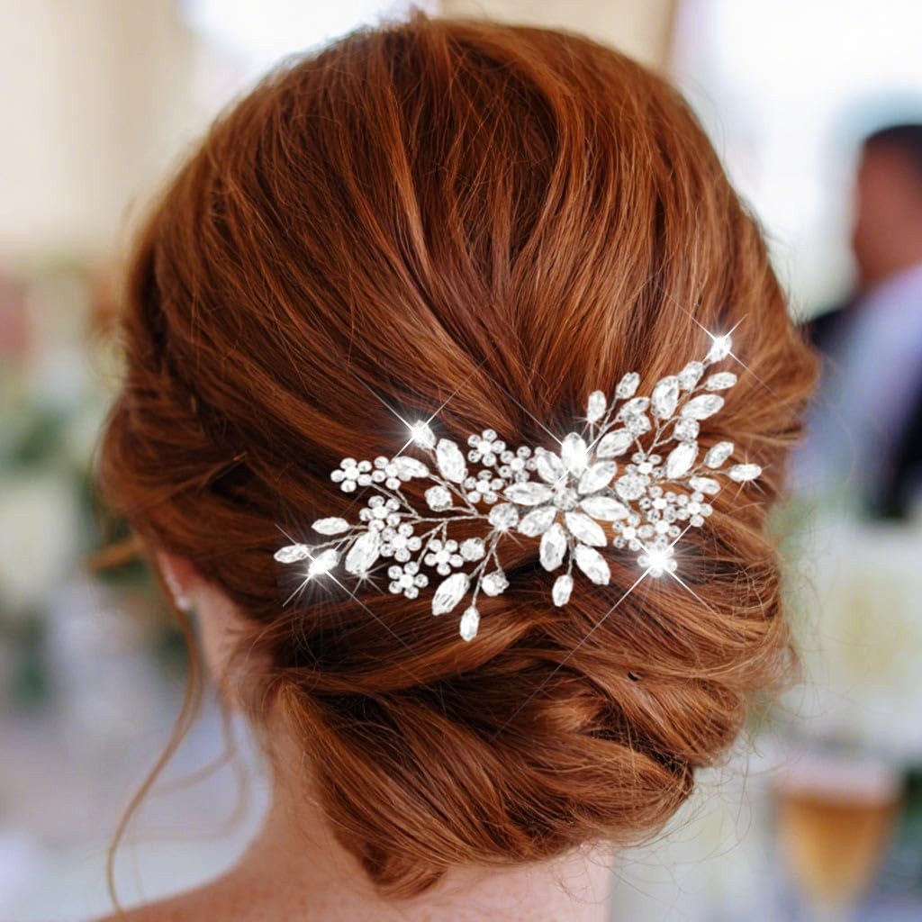 Bomiclss Haarspange Haarkamm Haarschmuck Braut Hochzeit Haarkämme Frauen Strass, Perle Braut Haarschmuck Silber Blume Silber Kristall Hochzeit Haar