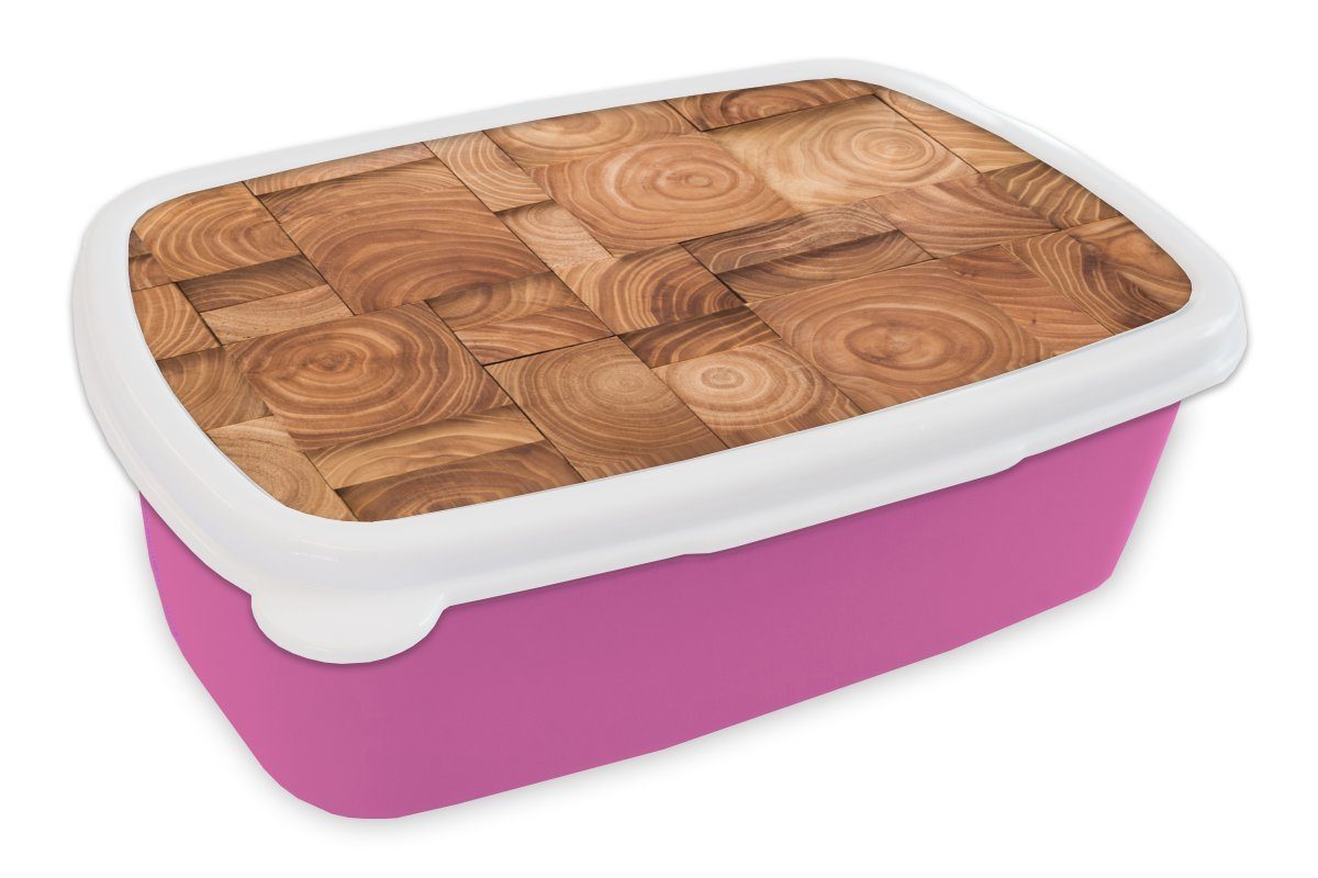 MuchoWow Lunchbox Brennholz in sauberen Blöcken, Kunststoff, (2-tlg), Brotbox für Erwachsene, Brotdose Kinder, Snackbox, Mädchen, Kunststoff rosa