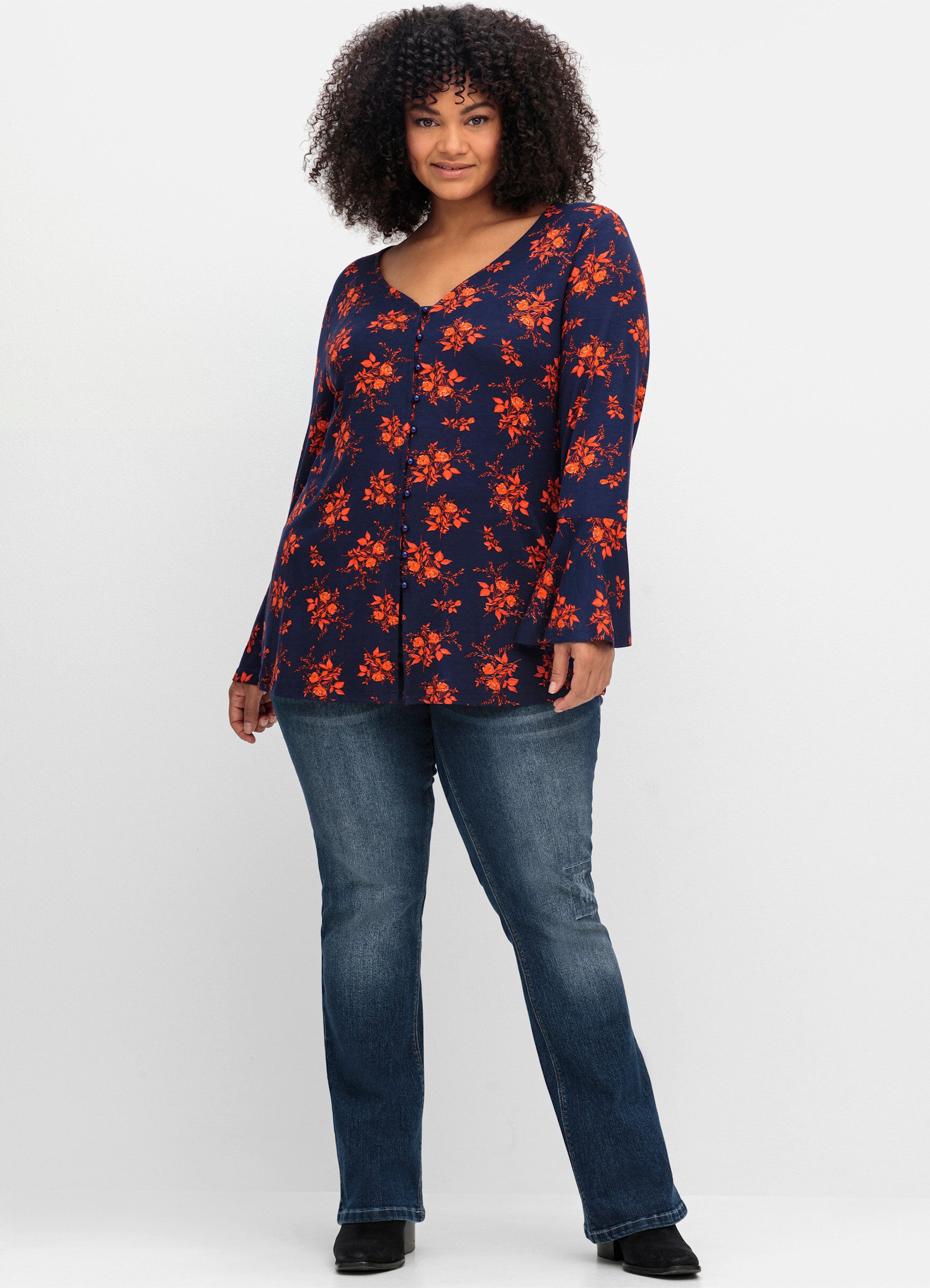 sheego by Joe Browns T-Shirt Langarmshirt . mit Biesen und Volantärmeln günstig online kaufen