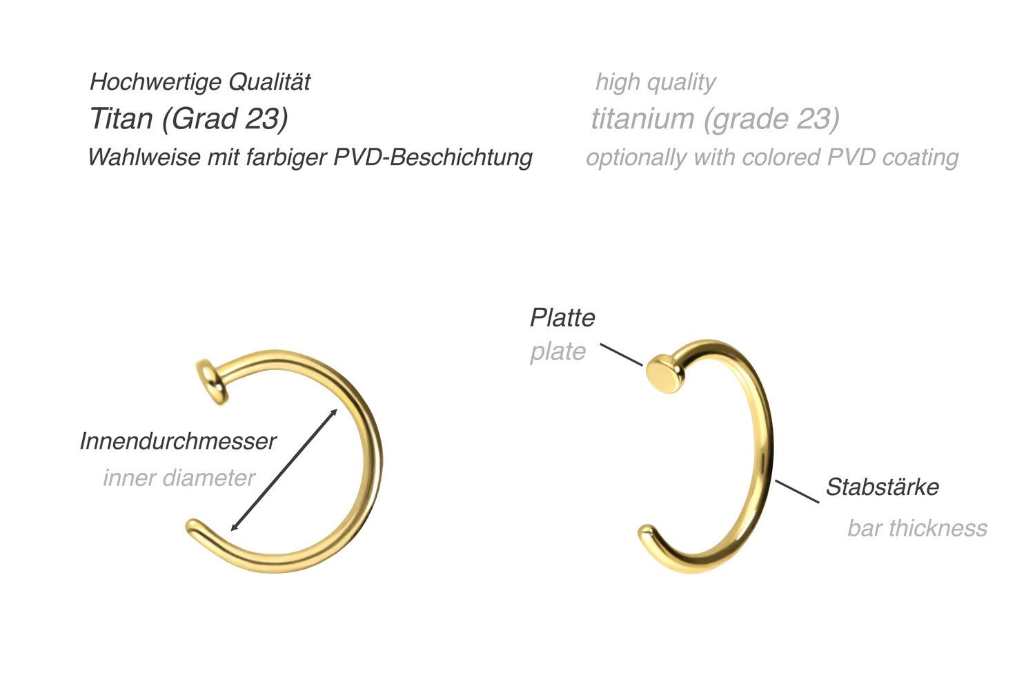 PIERCINGLINE Nasenpiercing Titan Nasenring offen PLATTE (Nasenstecker, 1-tlg)