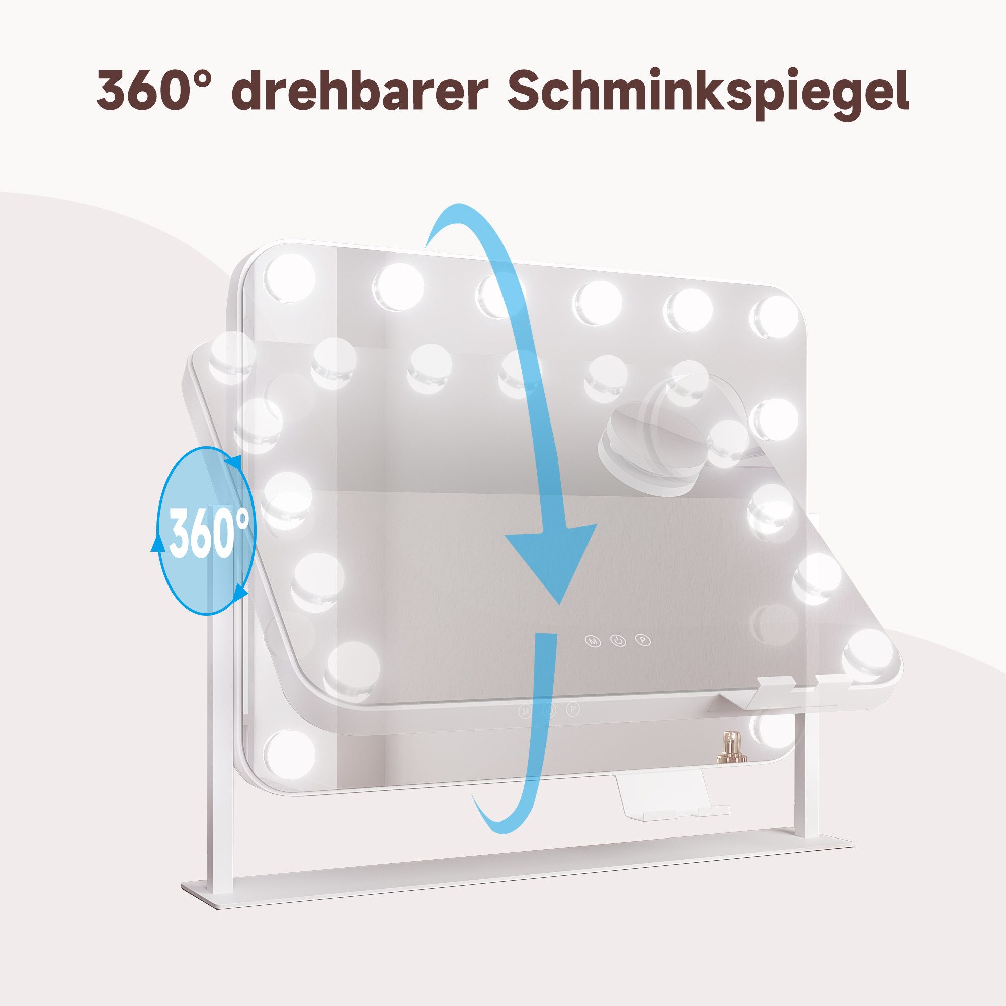 SONNI Schminkspiegel LED-Schminkspiegel mit 10-facher Lupe und Mobiltelefonhalterung, 55X47cm