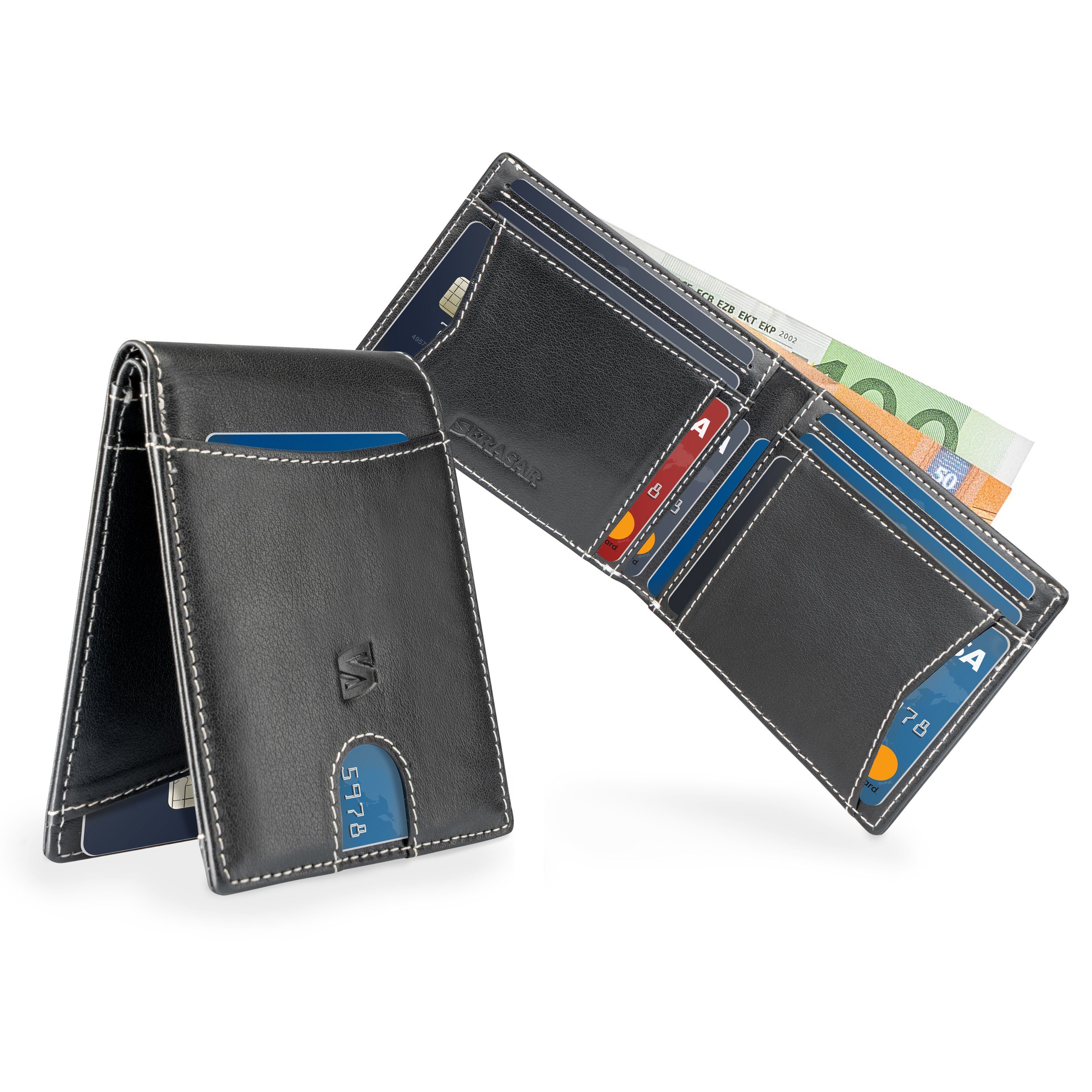 (1-tlg), Wallet ohne ohne mit RFID-Schutz Geldbörse Münzfach inkl. "Clever" Münzfach Geschenkbox Schwarz/Weiß SERASAR