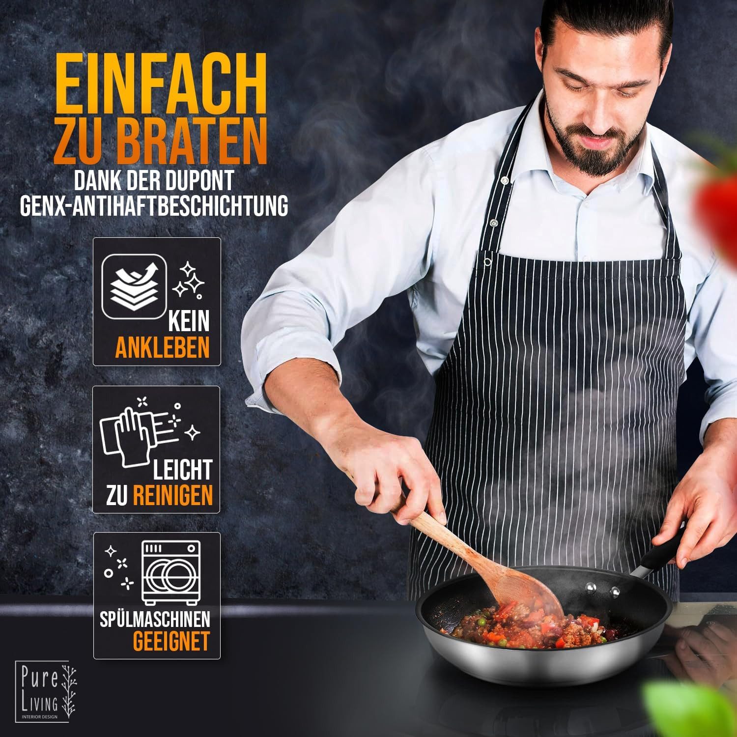 PURE LIVING INTERIOR DESIGN Bratpfanne Edelstahlpfanne, Antihaft, Induktion, alle Herde, 20 cm, Edelstahl (Edelstahlpfanne, 1-tlg., Perfekt zum Kochen von Speis – Bild 5 von 5