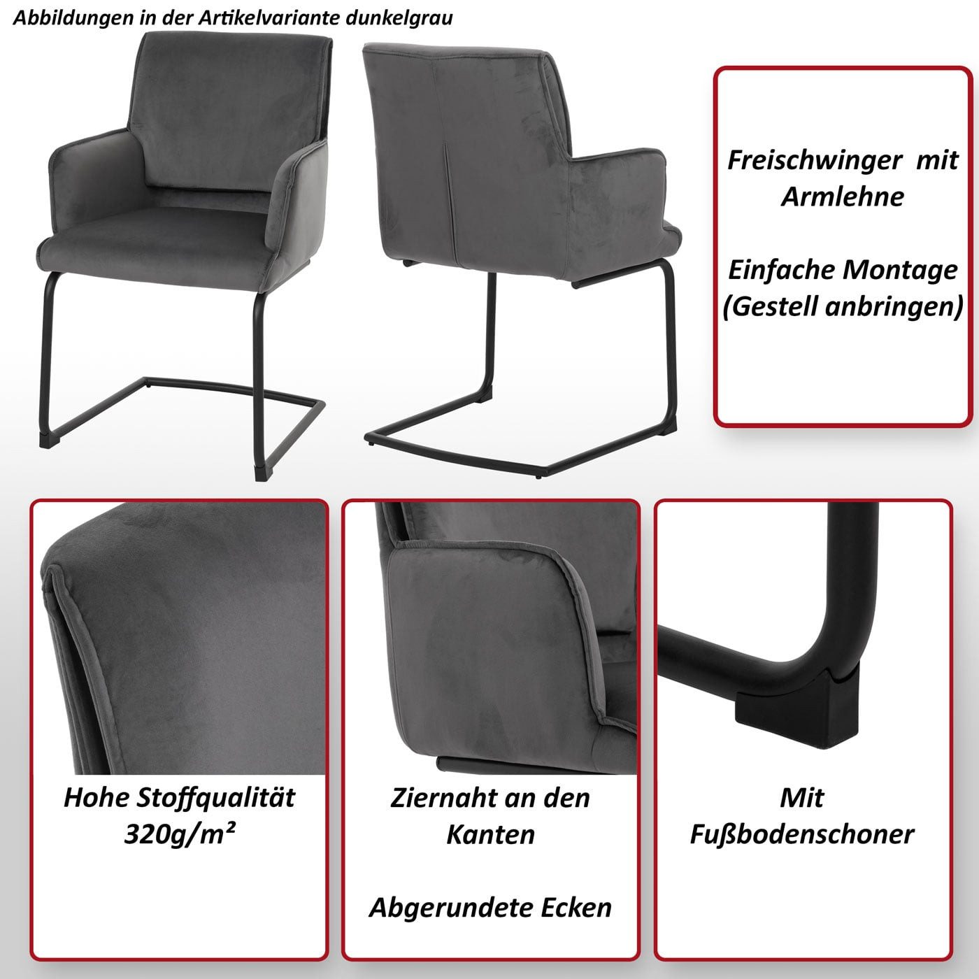 MCW Freischwinger MCW-N60-FS (1 St), Ziernaht an den Kanten