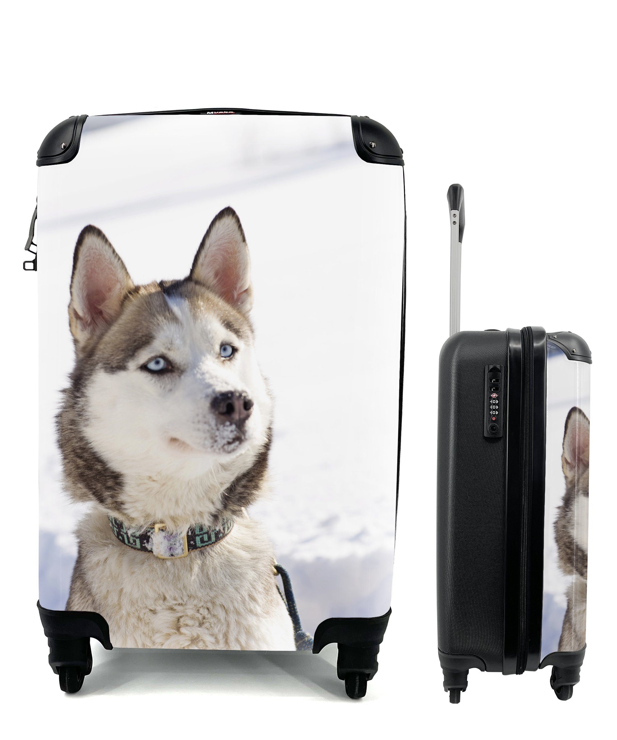 MuchoWow Handgepäckkoffer Sibirischer Schlittenhund im Schnee, 4 Rollen, Reisetasche mit rollen, Handgepäck für Ferien, Trolley, Reisekoffer